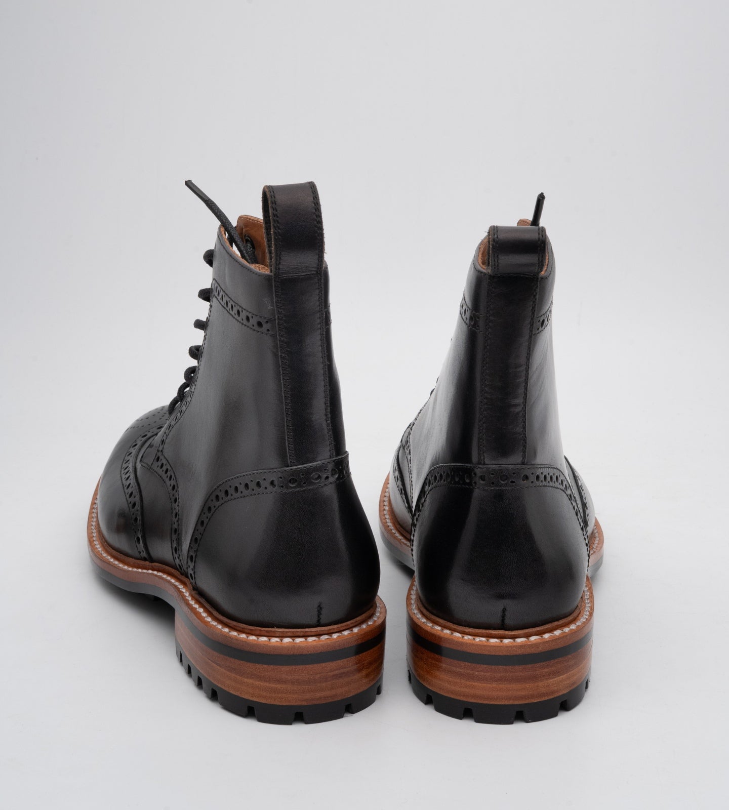 Hand-Welted Black Wingtip Derby Brogue Boot