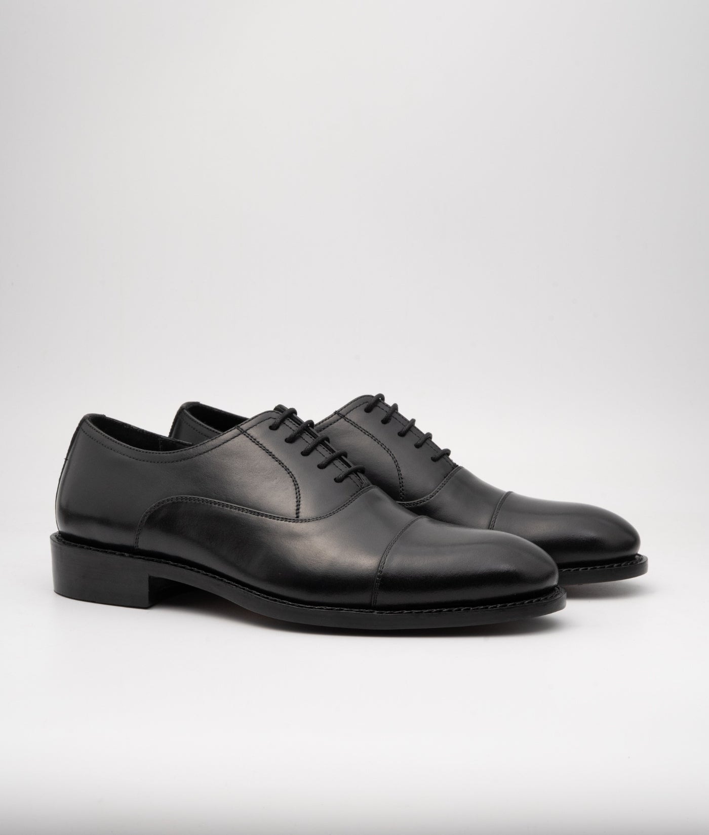 Hand-Welted Black Captoe Oxfords
