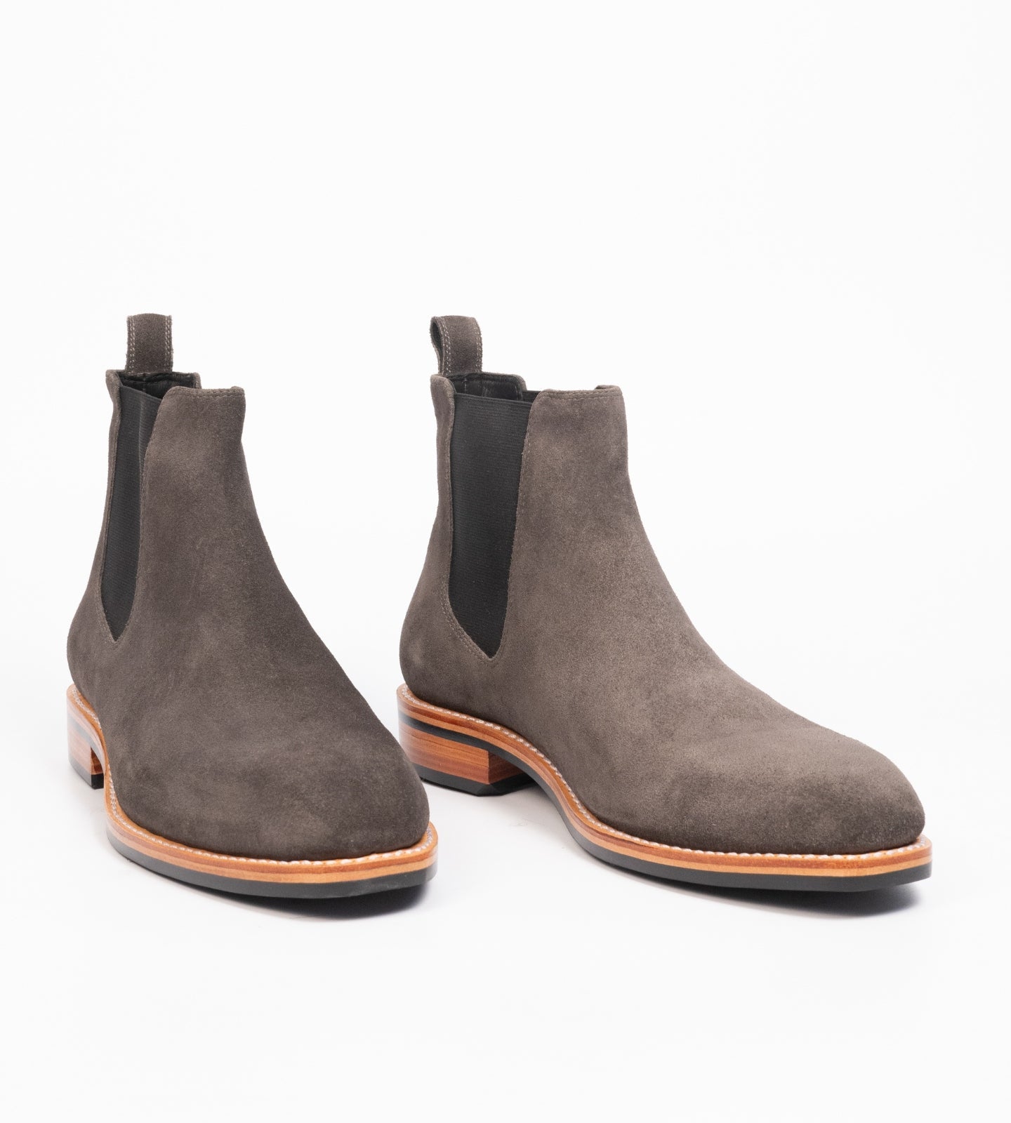 Hand-Welted Dark Grey Suede Wholecut Chelsea Boot