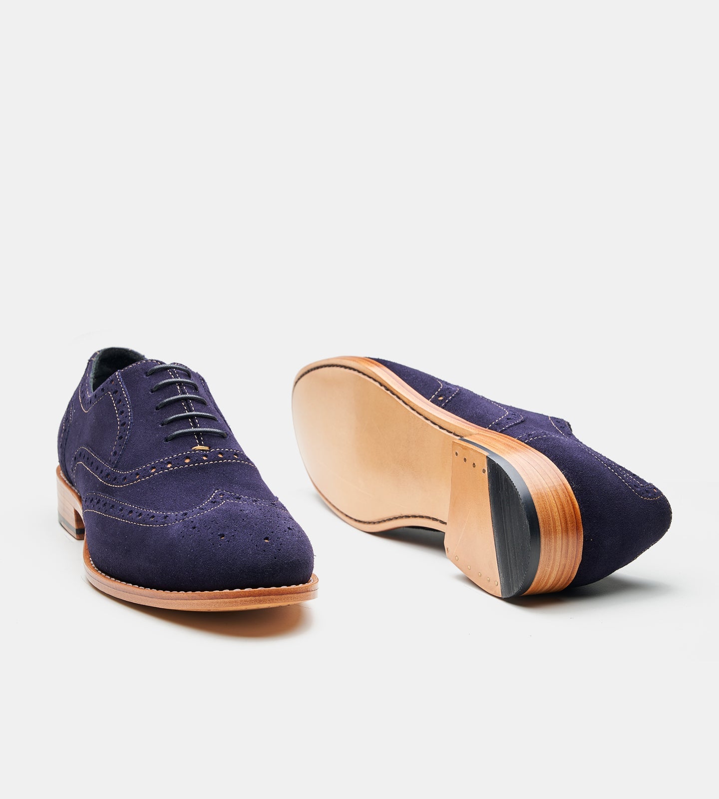 Hand-Welted Navy Suede Wingtip Dress Oxfords