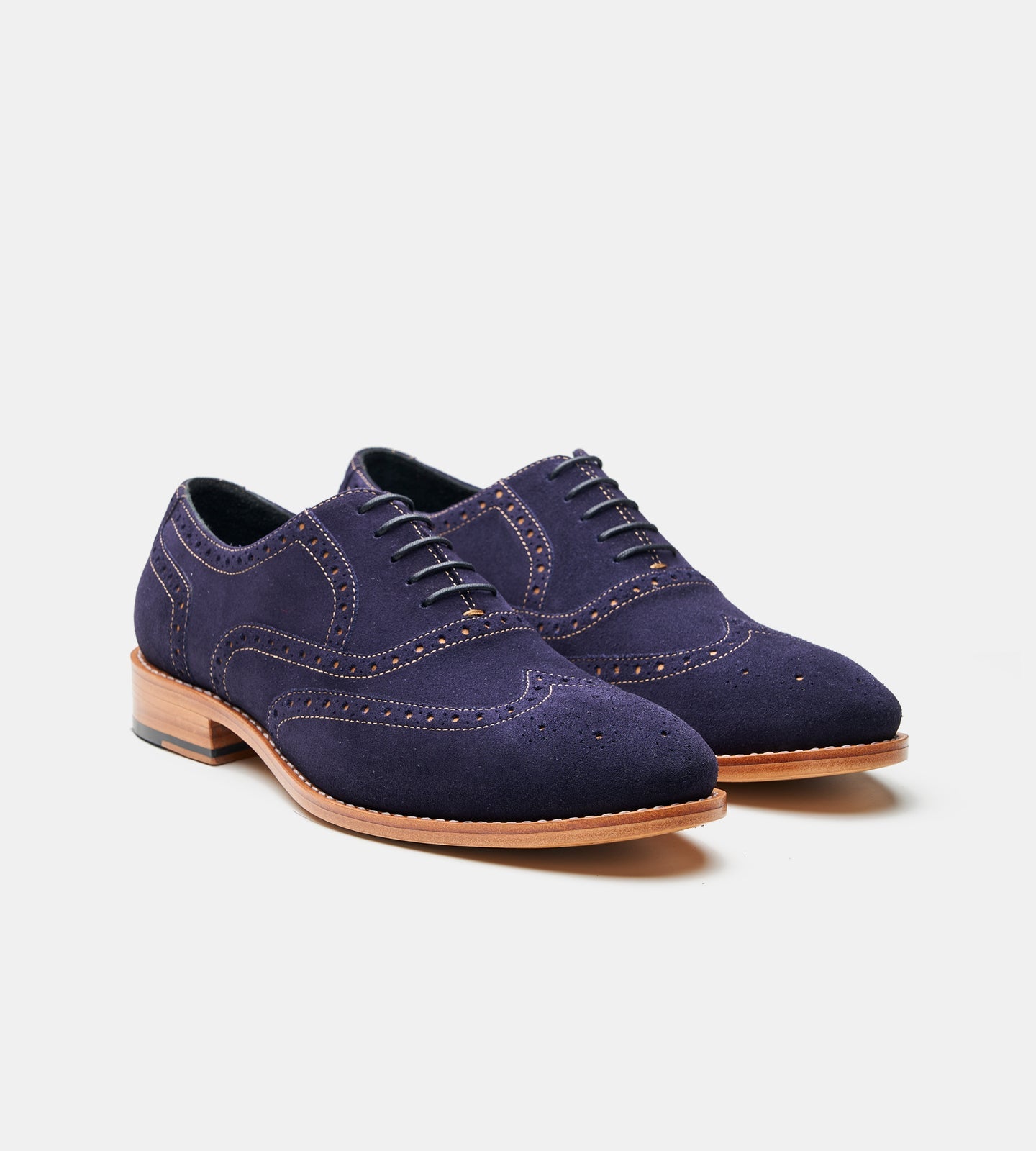 Hand-Welted Navy Suede Wingtip Dress Oxfords