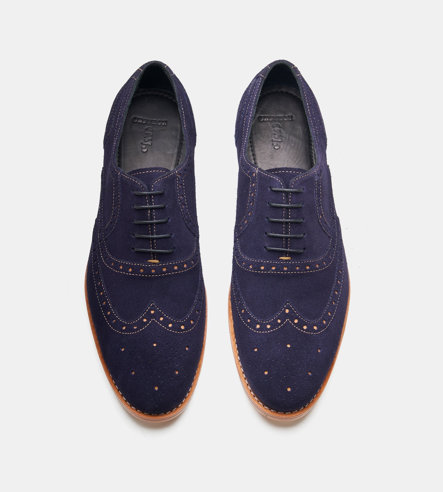 Hand-Welted Navy Suede Wingtip Dress Oxfords
