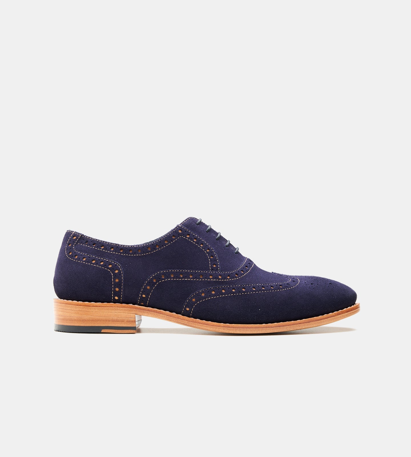 Hand-Welted Navy Suede Wingtip Dress Oxfords
