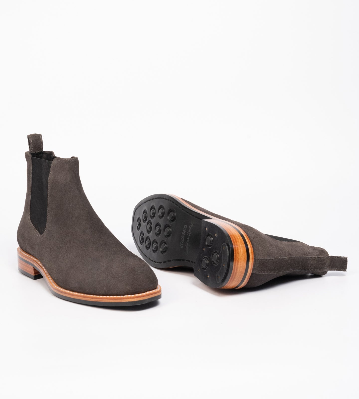 Hand-Welted Dark Grey Suede Wholecut Chelsea Boot