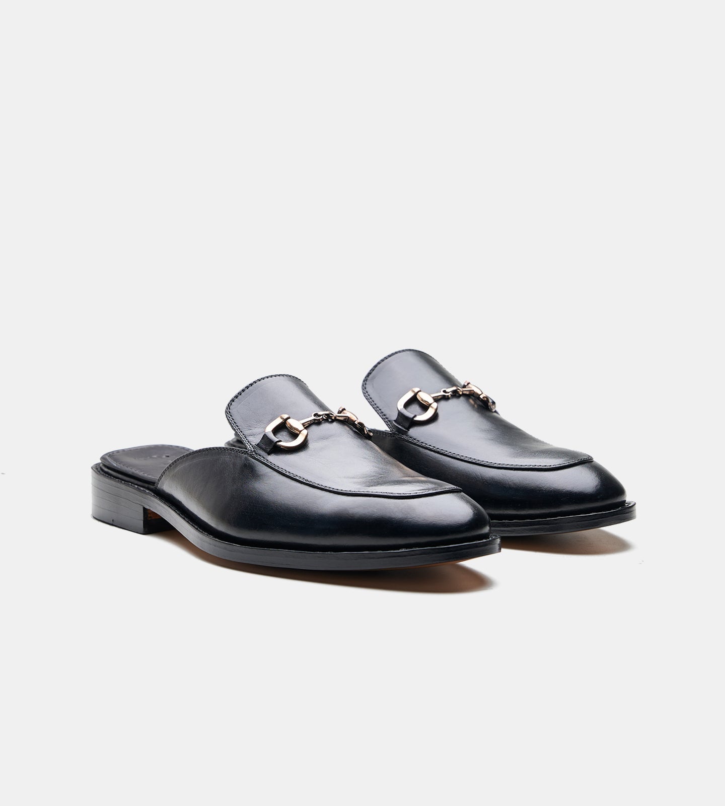 Hand-Welted Black Full Grain Horse Bit Mules