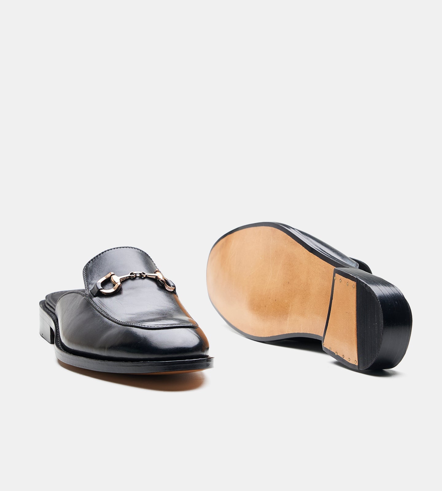 Hand-Welted Black Full Grain Horse Bit Mules