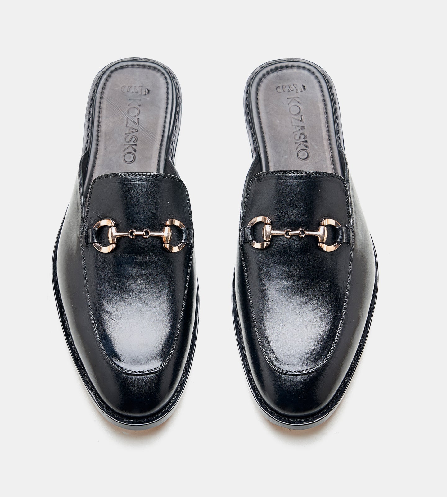 Hand-Welted Black Full Grain Horse Bit Mules