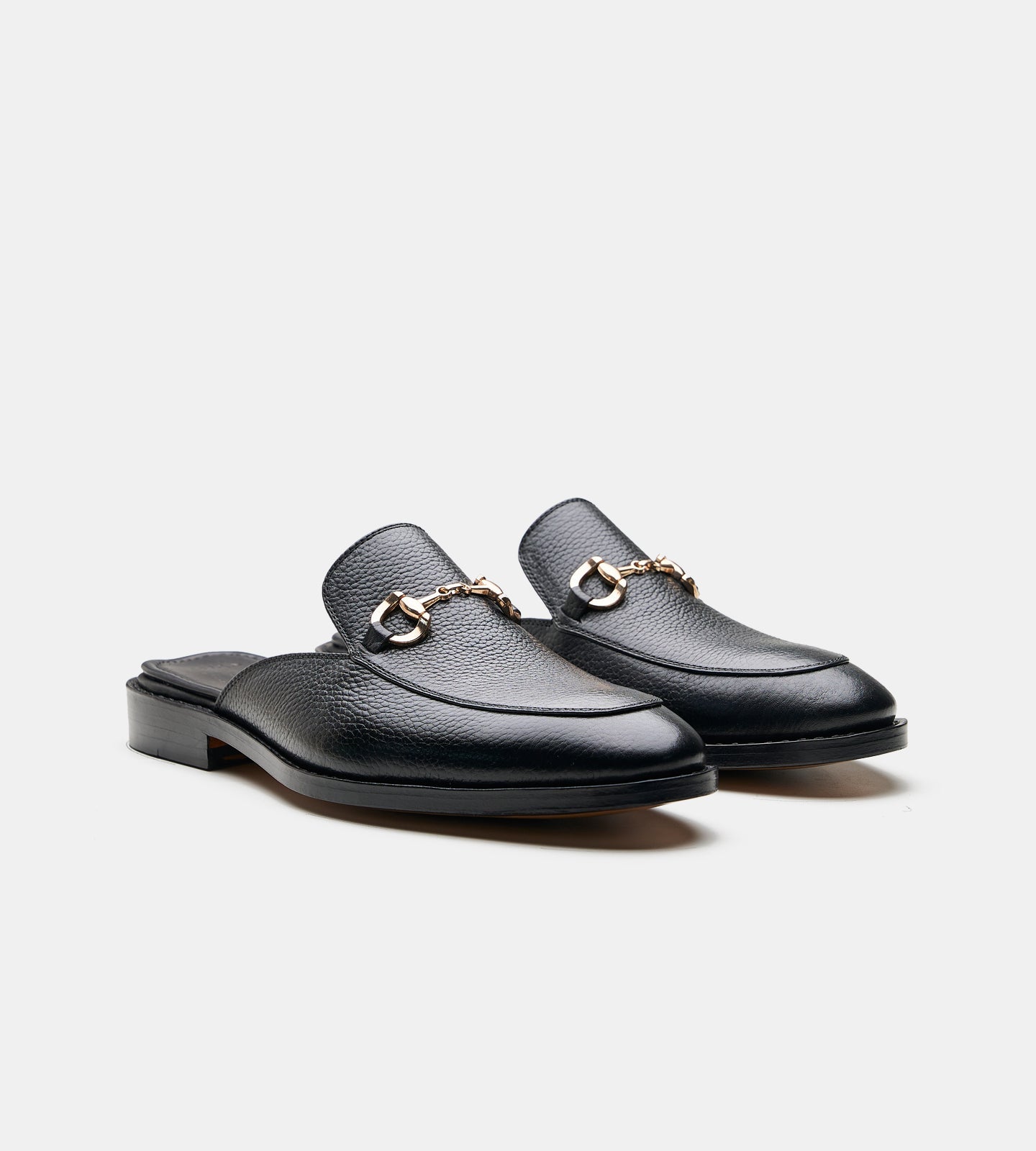 Hand-Welted Black Milled Horse-bit Mules