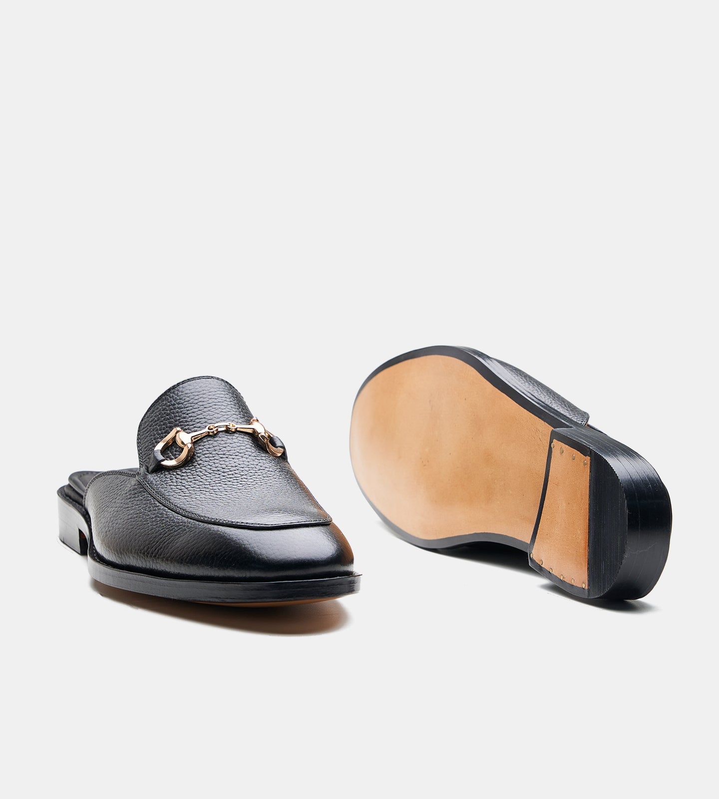 Hand-Welted Black Milled Horse-bit Mules