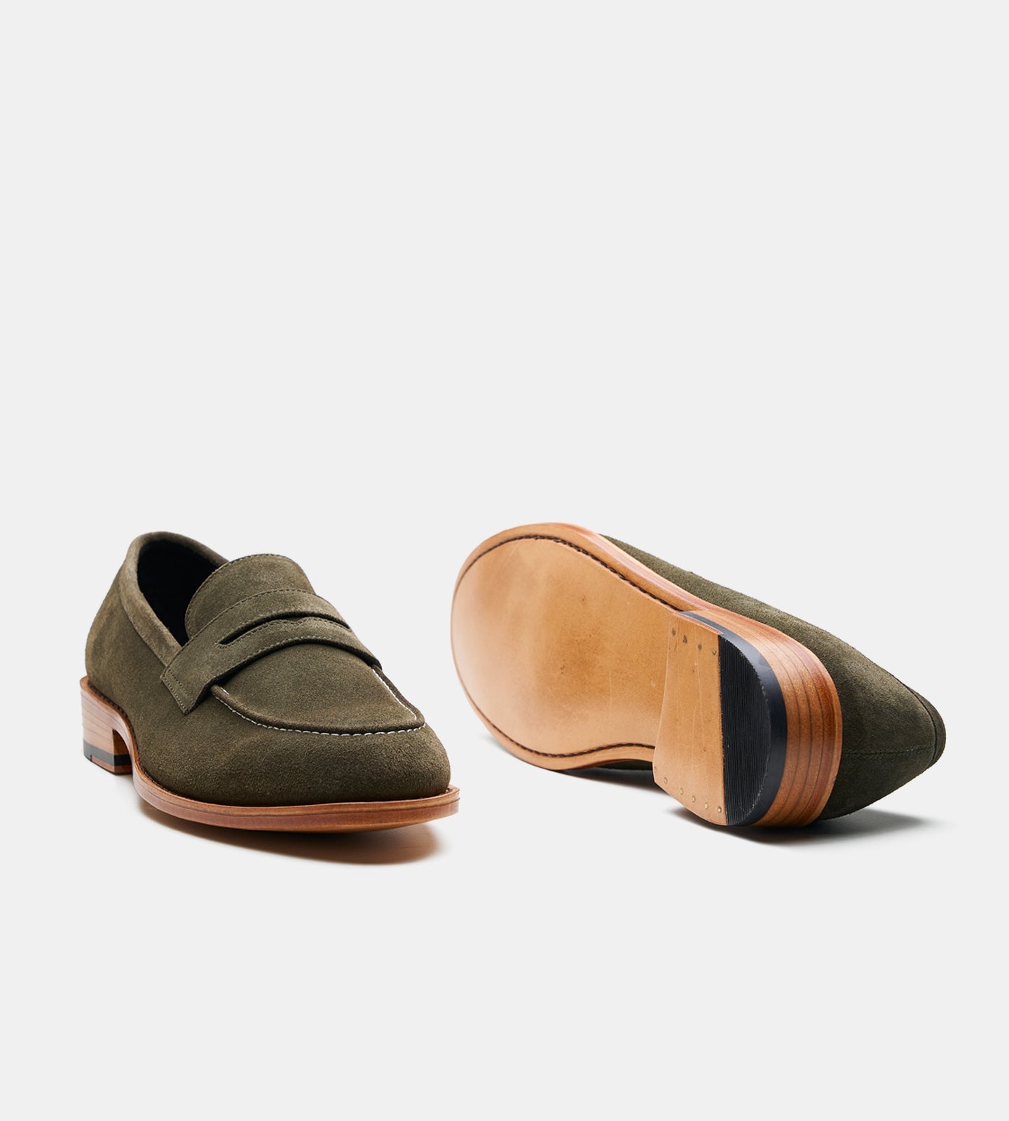 Hand Welted Olive Suede Penny Loafer