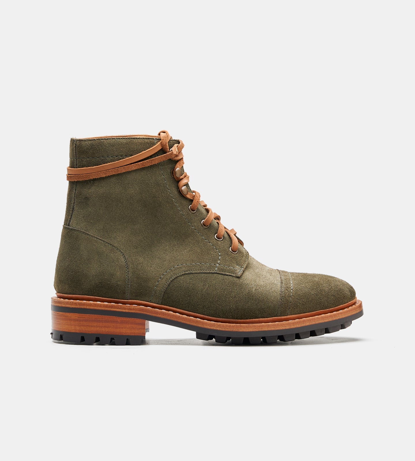 Hand Welted Olive Suede Captoe Boot