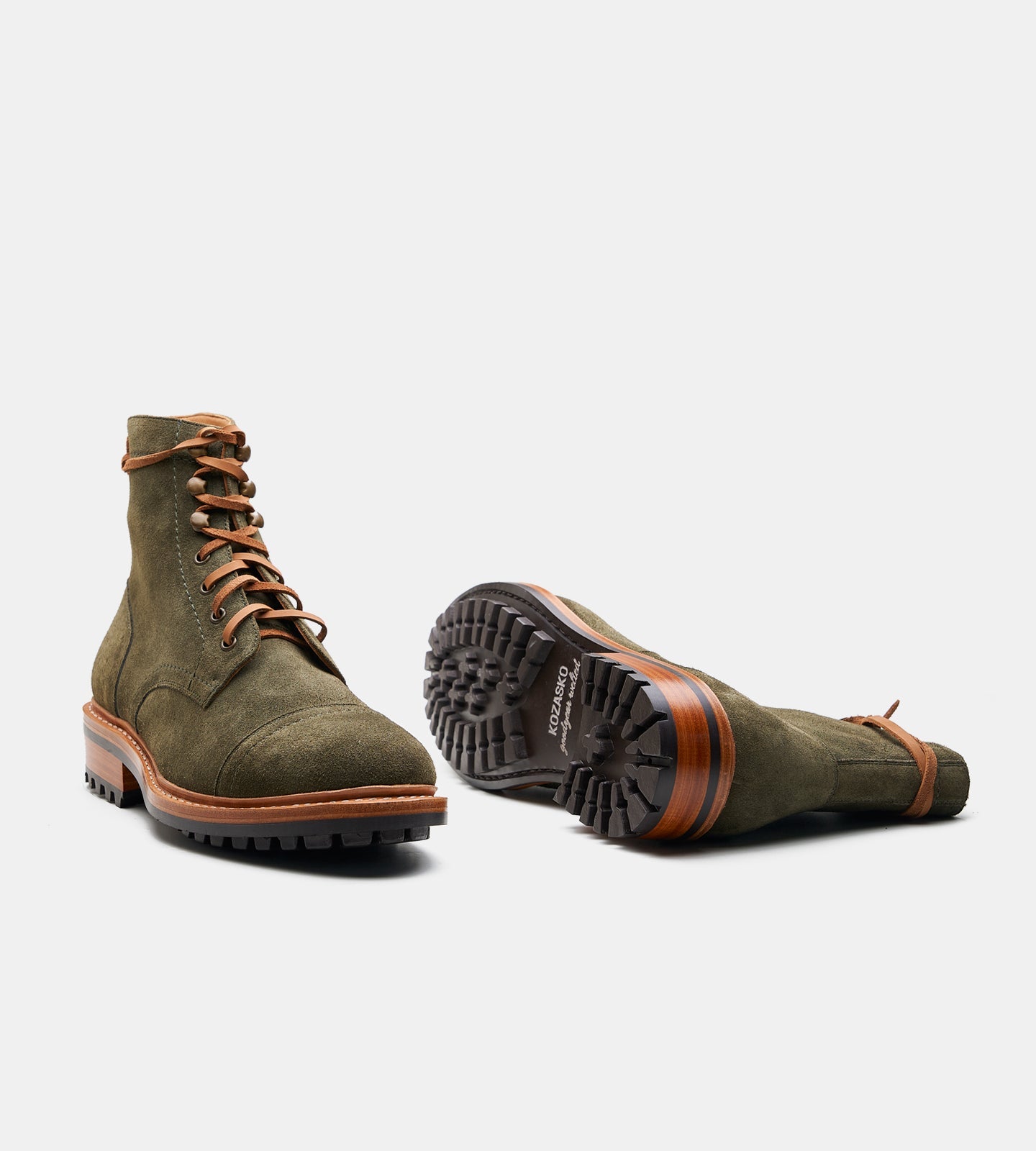 Hand Welted Olive Suede Captoe Boot