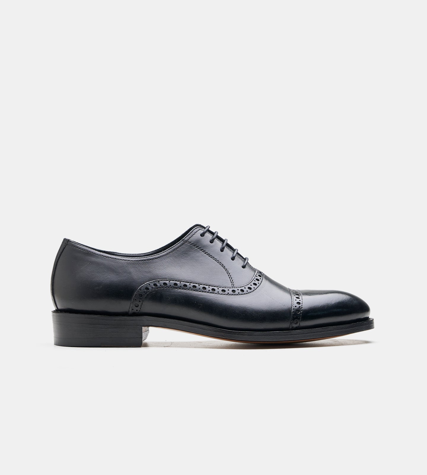 Hand-Welted Semi Brogue Black Captoe Oxfords