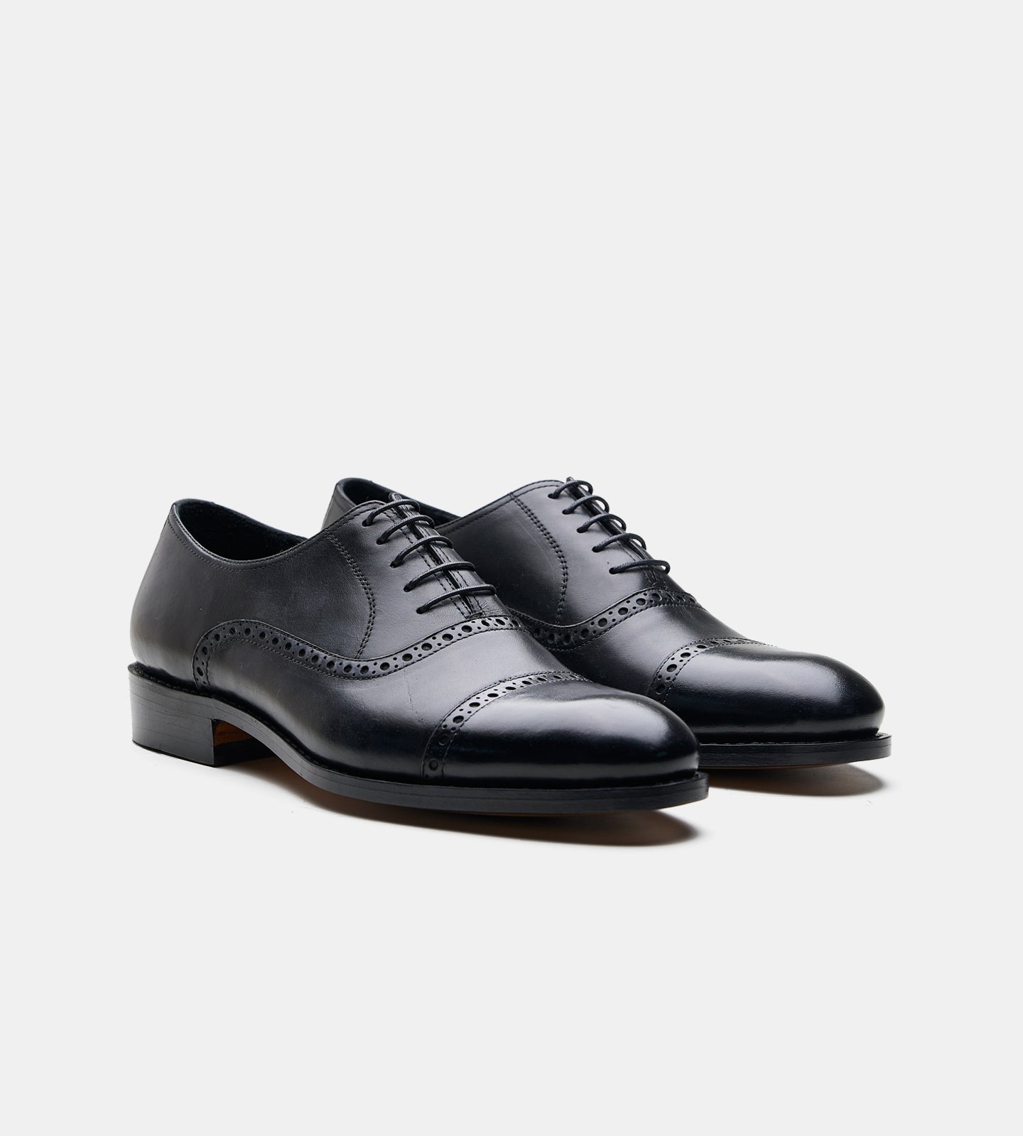 Hand-Welted Semi Brogue Black Captoe Oxfords