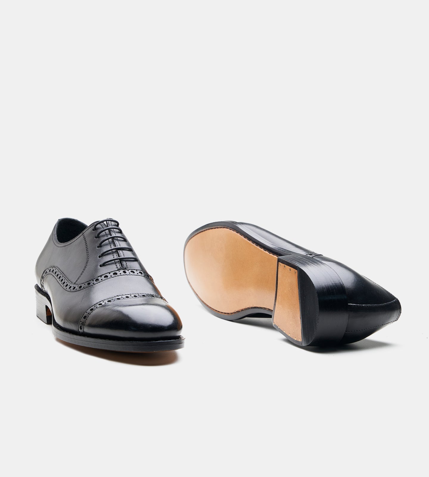 Hand-Welted Semi Brogue Black Captoe Oxfords