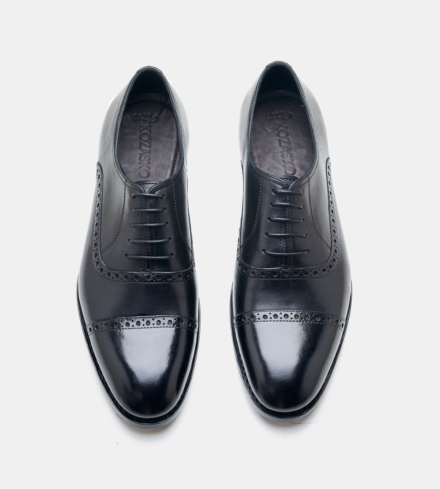 Hand-Welted Semi Brogue Black Captoe Oxfords