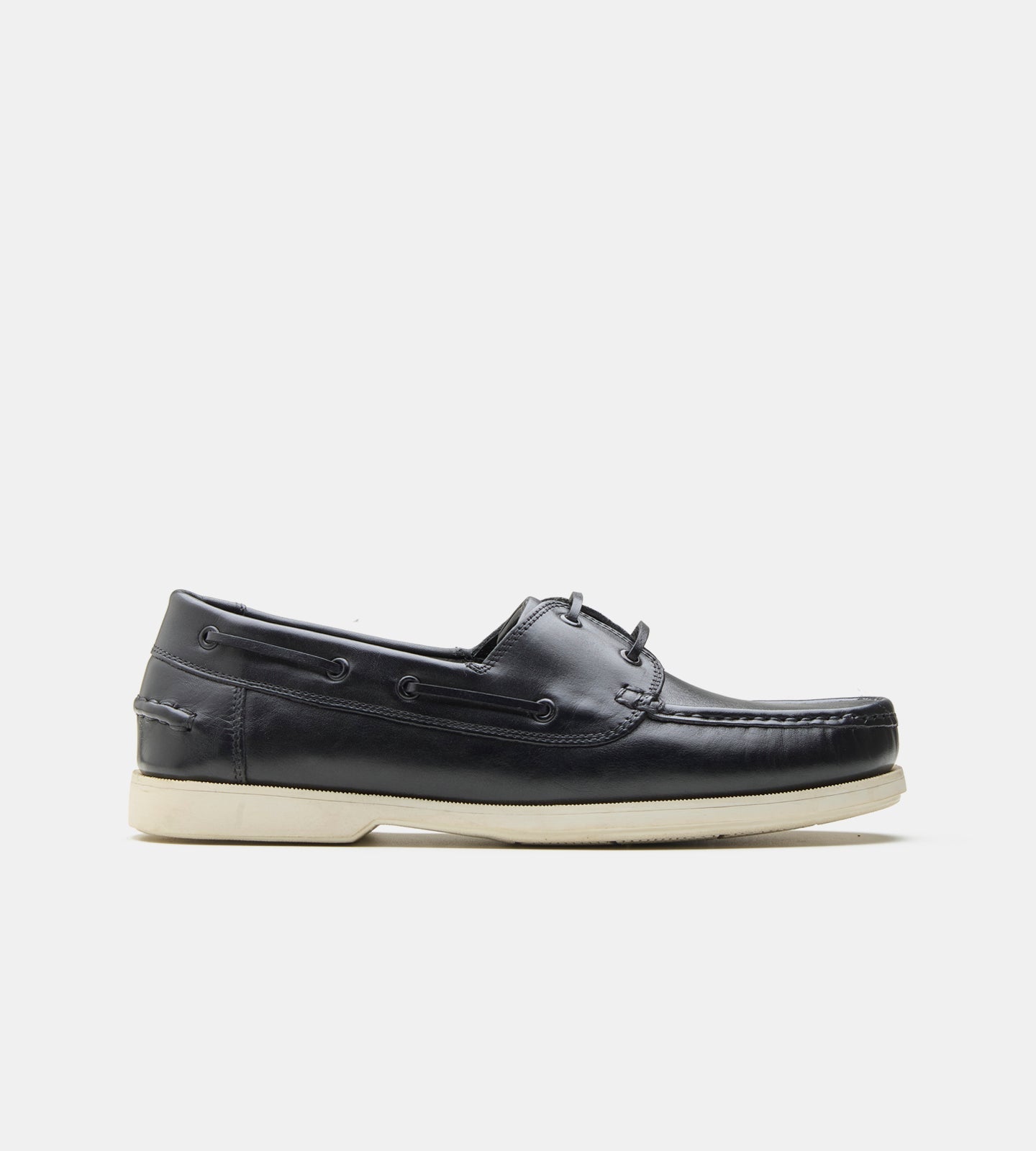 Blake Stitched Black Boat Shoe