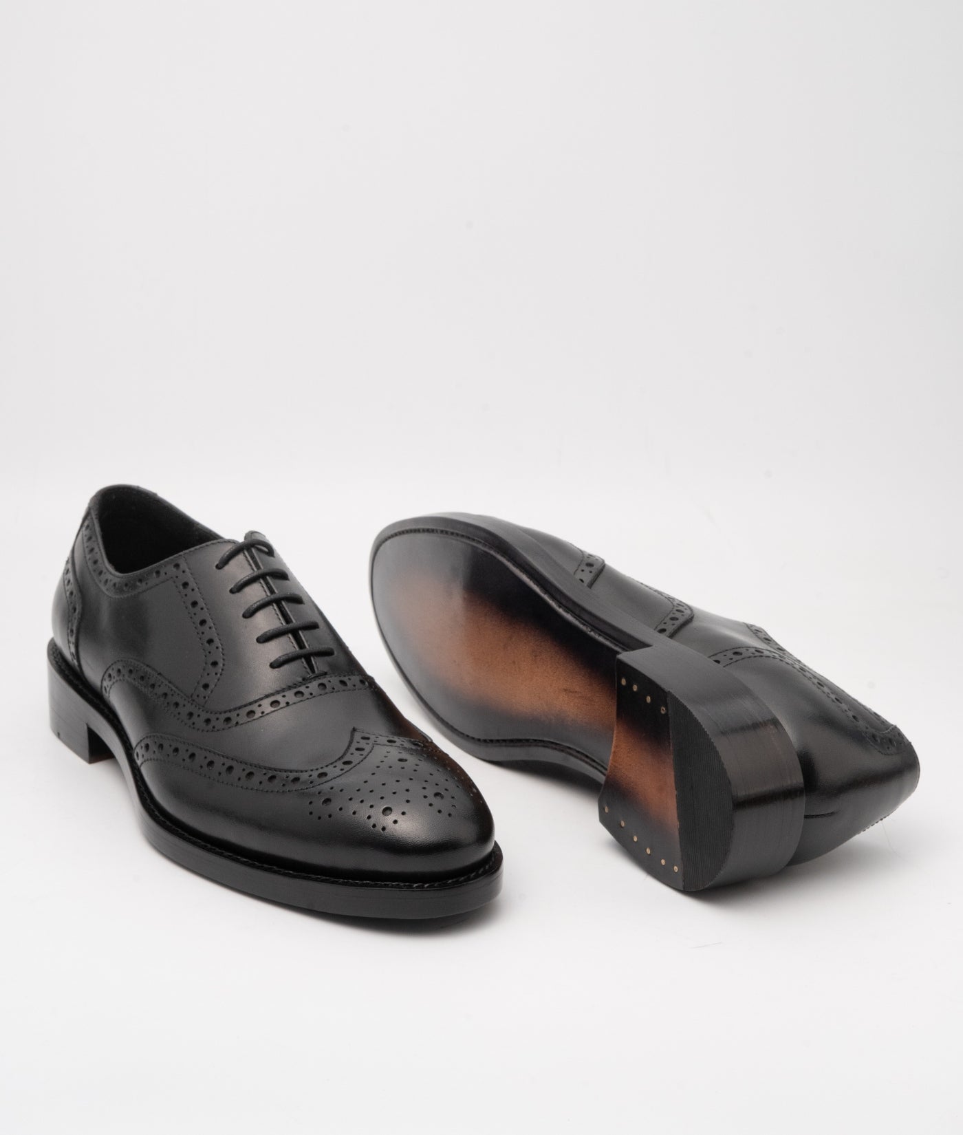 Hand-Welted Full Black Wingtip Oxfords