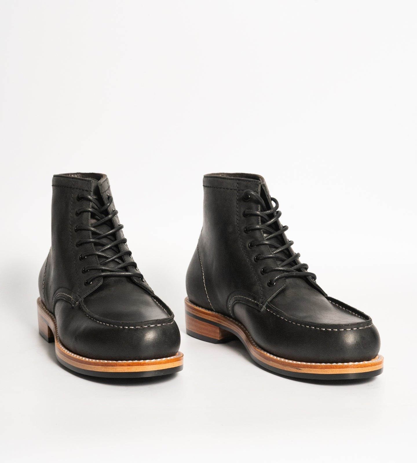 Hand-Welted Black Oiled Leather Moctoe Boot