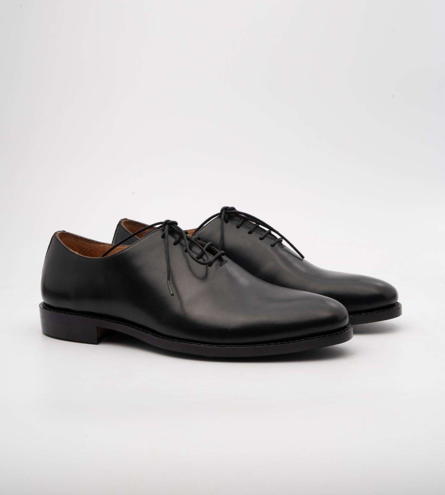 Hand-Welted Almond Toe Black Wholecut Oxfords
