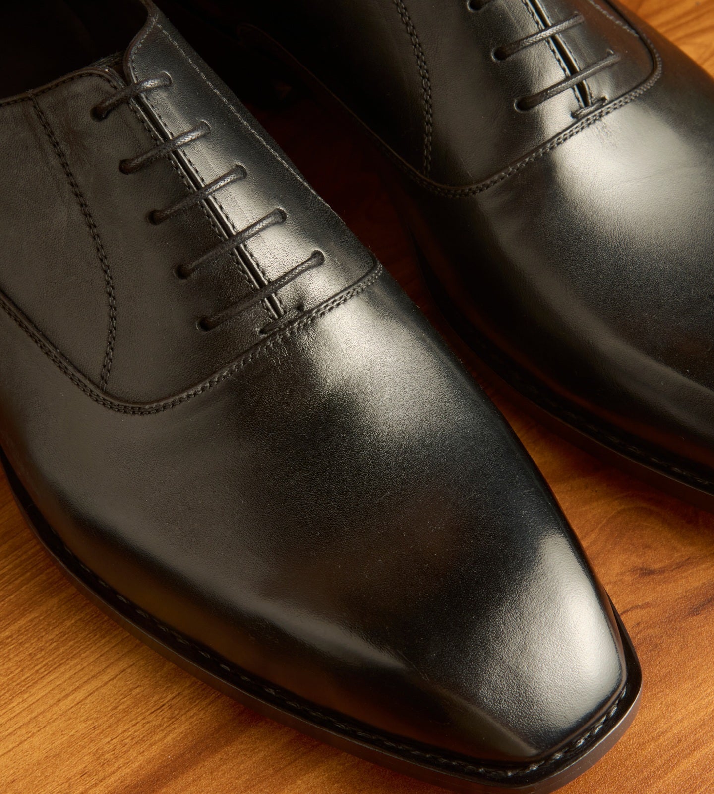 Hand-Welted Black Chisel Toe Oxfords