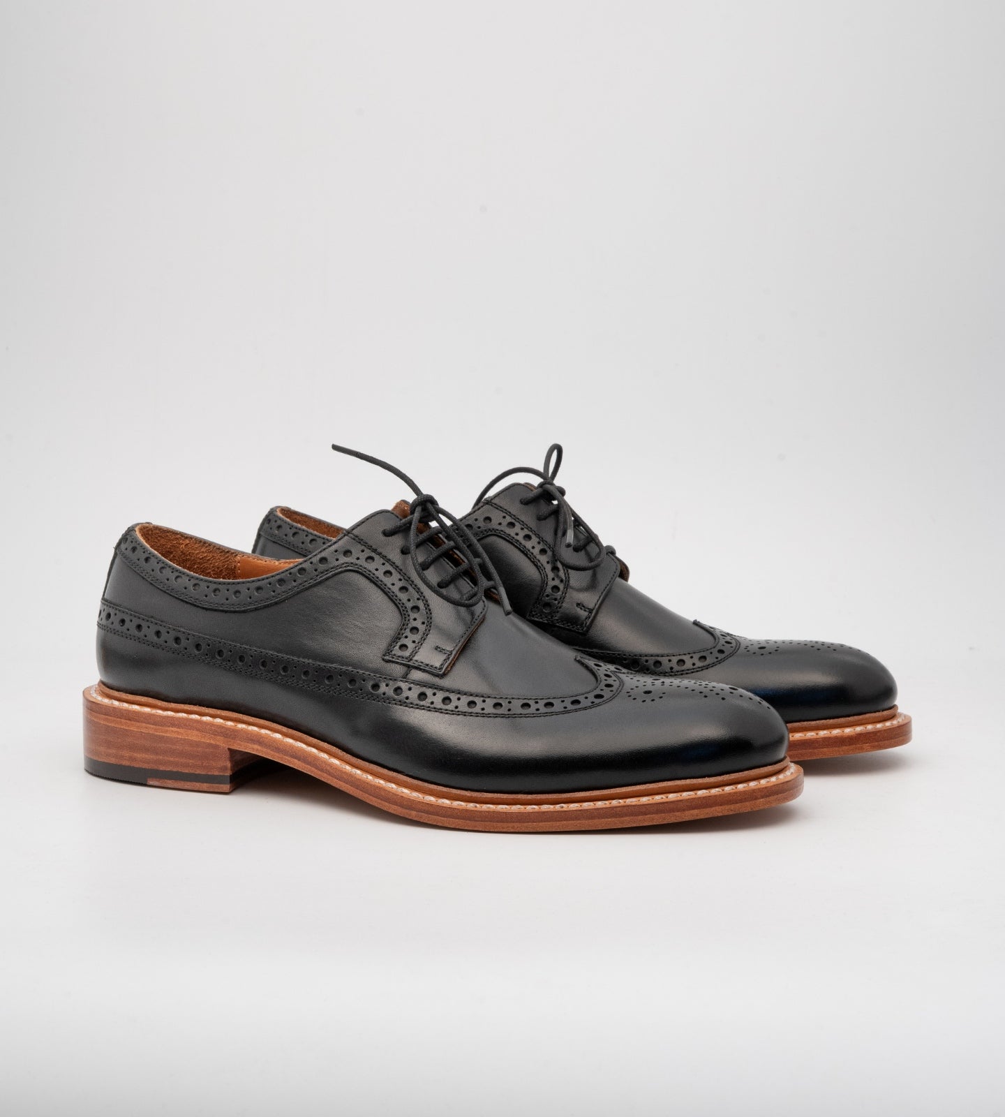 Hand-Welted Black Longwing Blucher Shoe