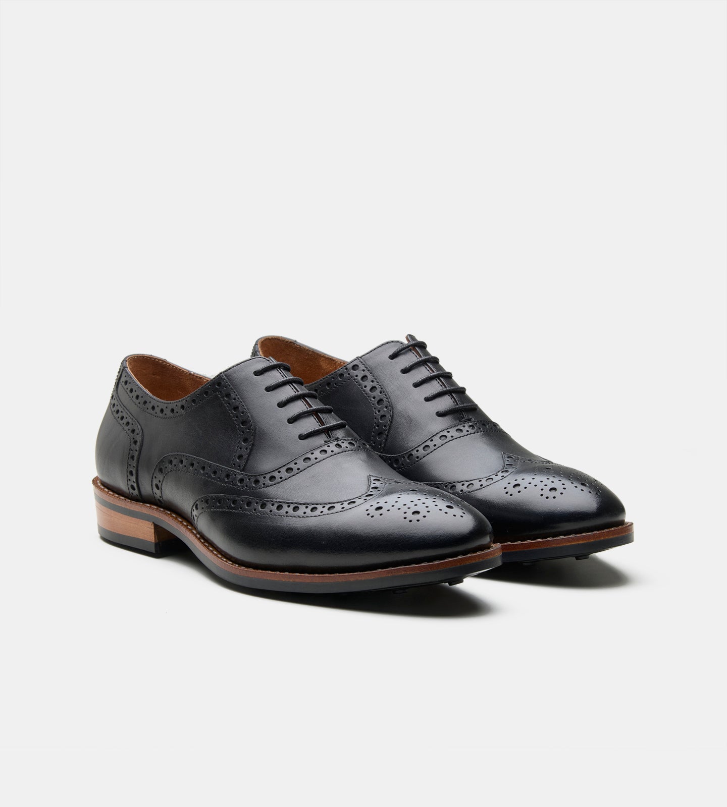 Hand-Welted Black Leather Wingtip Oxfords
