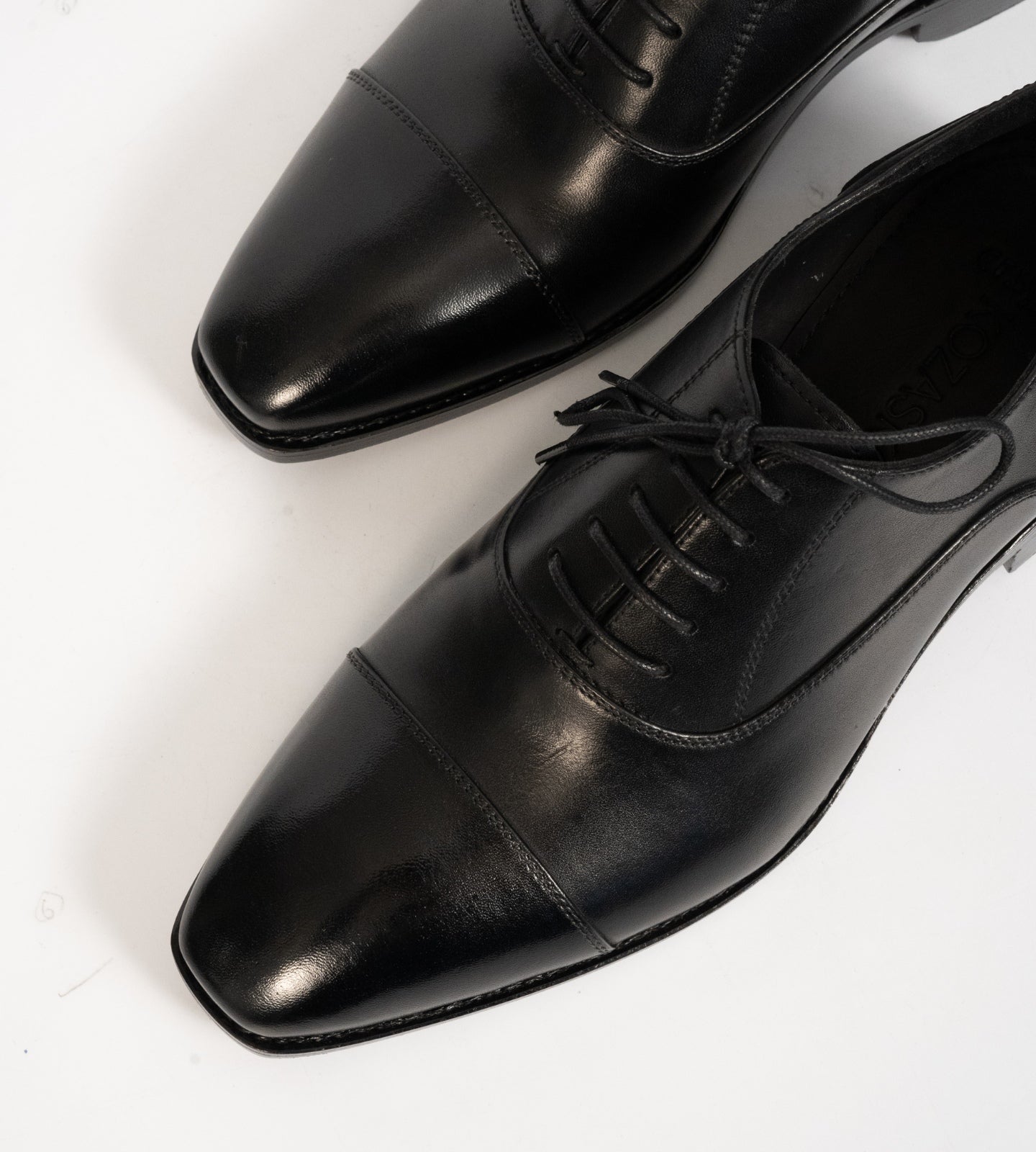 Hand-Welted Chisel Toe Black Captoe Oxfords