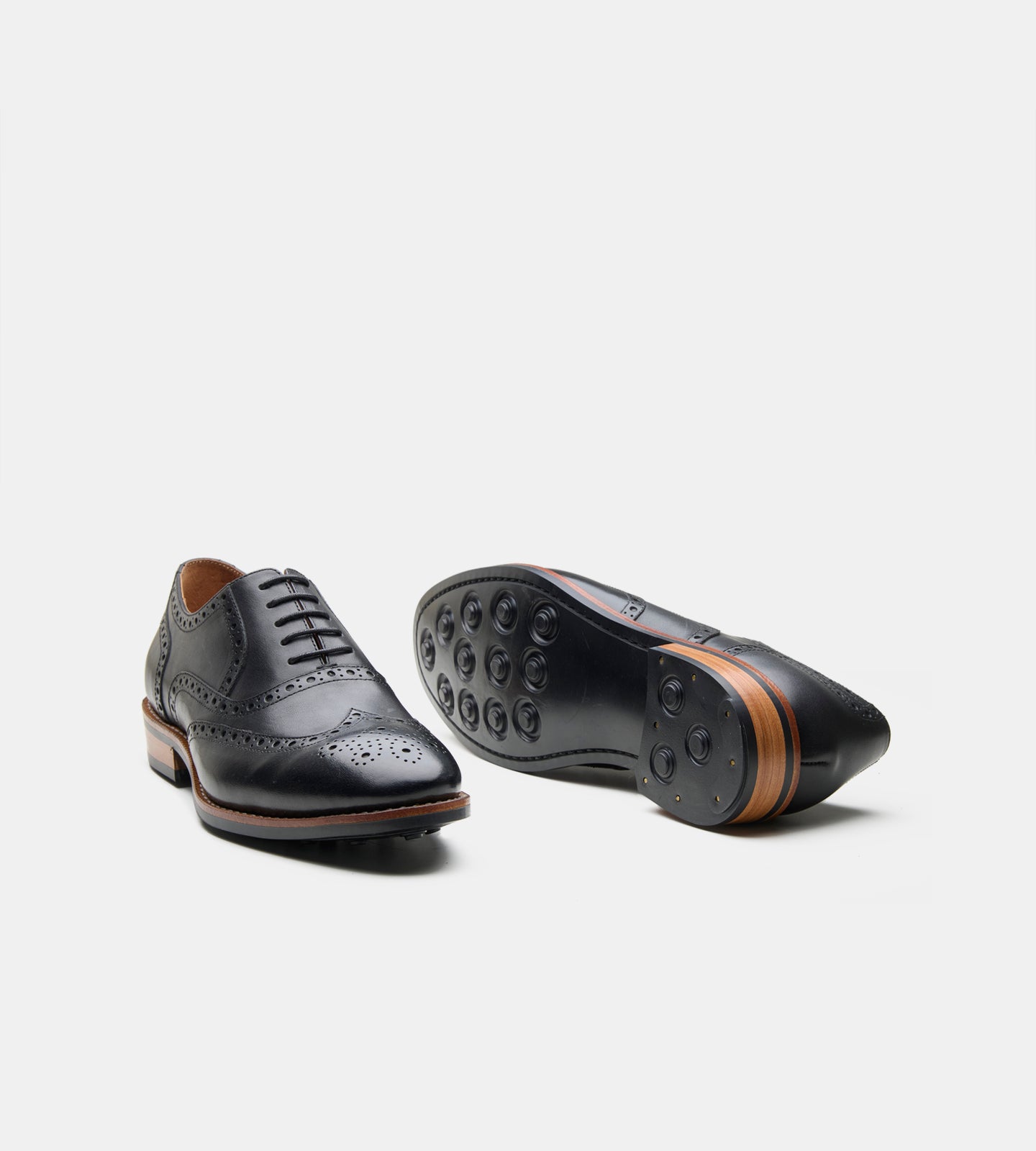 Hand-Welted Black Leather Wingtip Oxfords