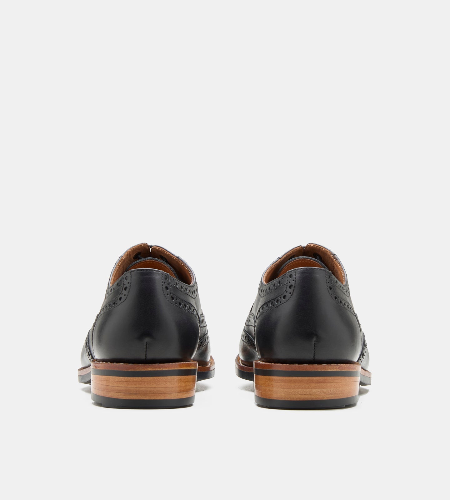 Hand-Welted Black Leather Wingtip Oxfords