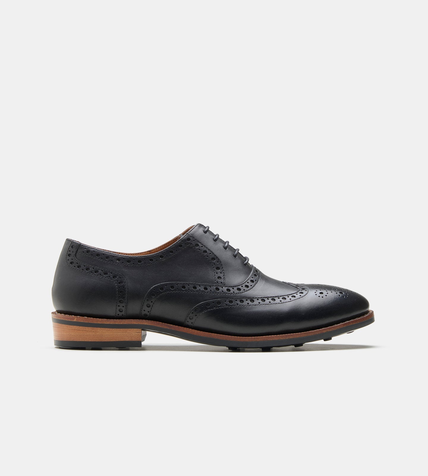 Hand-Welted Black Leather Wingtip Oxfords