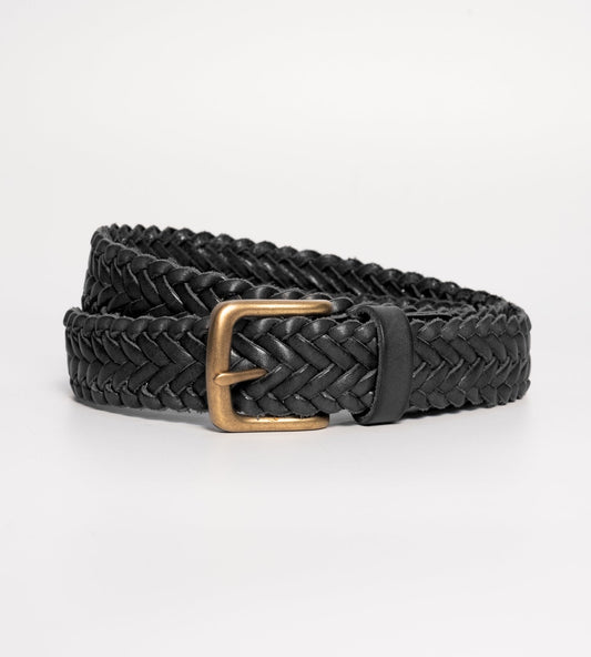 Italian Veg Tanned Black Braided Leather Belt