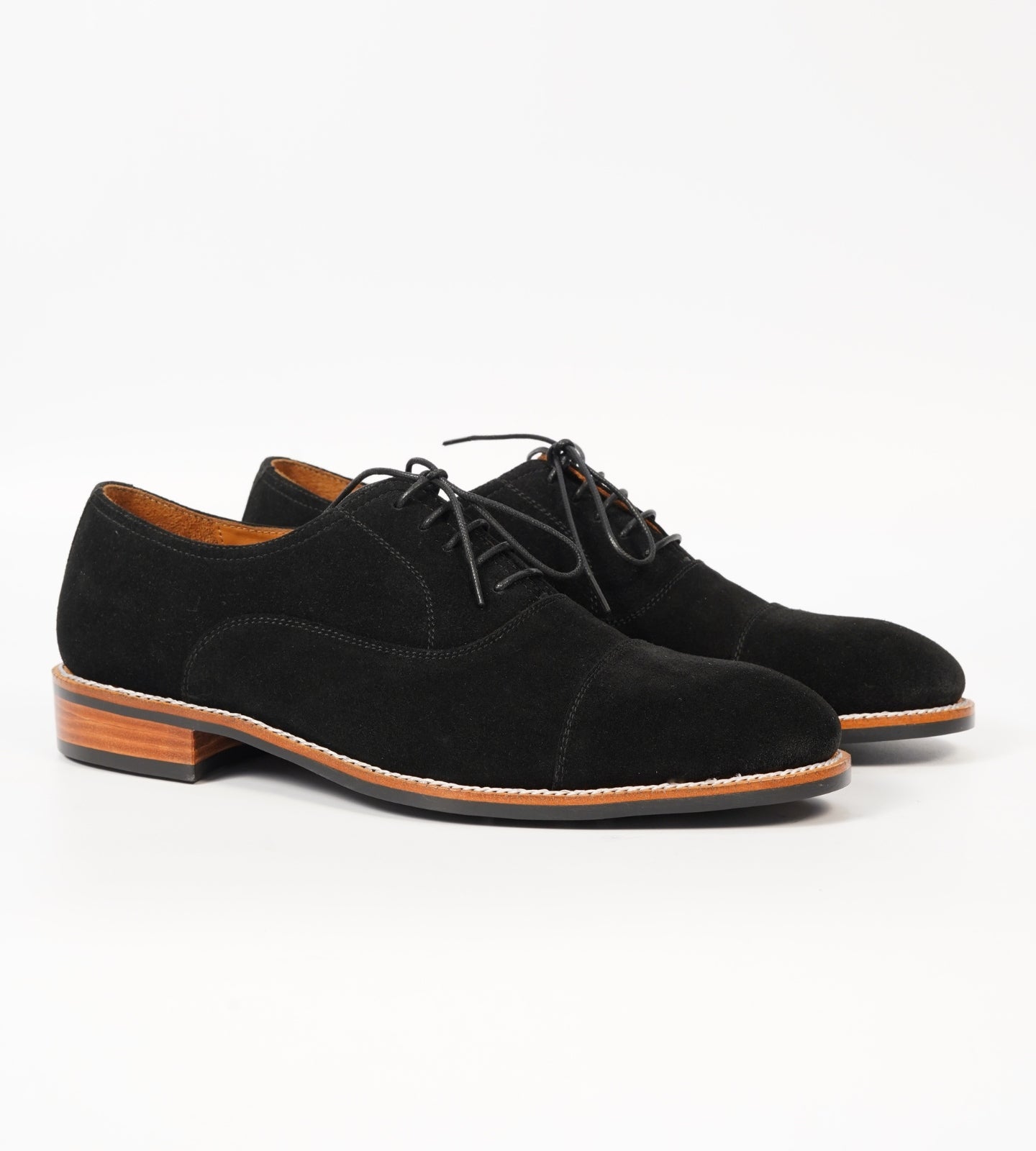 Classic Hand-Welted Black Suede Captoe Oxfords