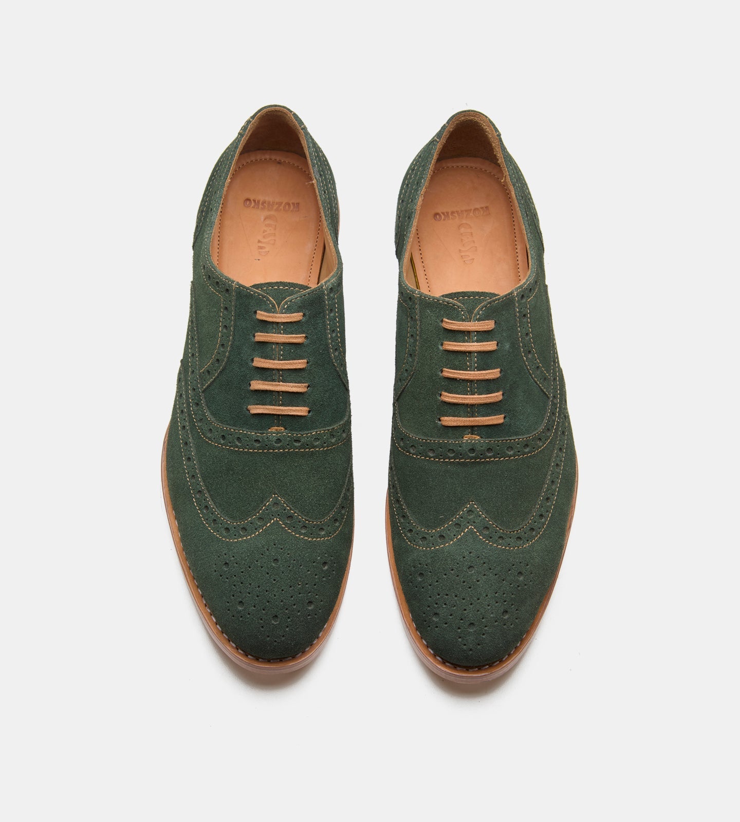 Hand-Welted Olive Suede Wingtip Oxfords