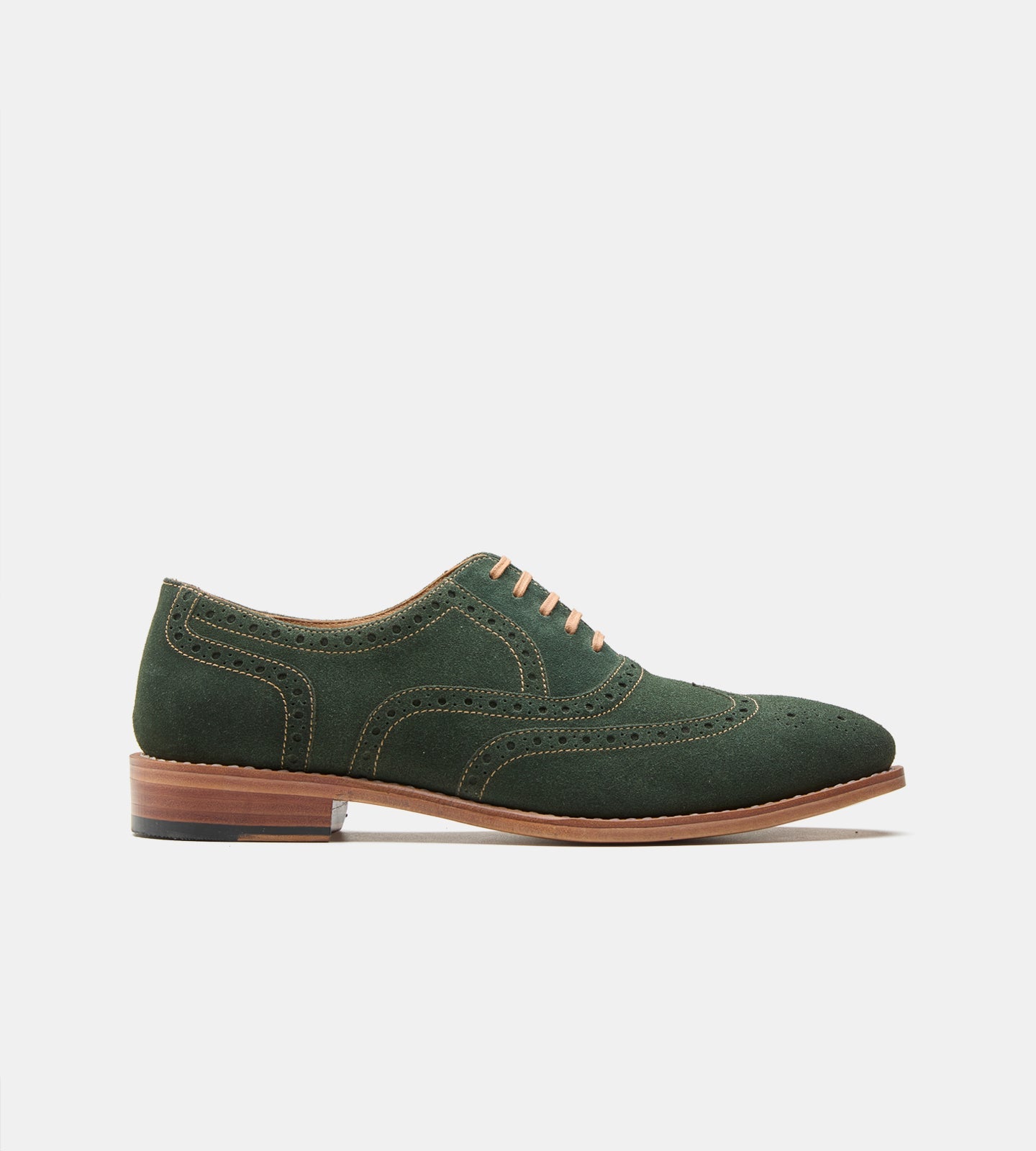 Hand-Welted Olive Suede Wingtip Oxfords