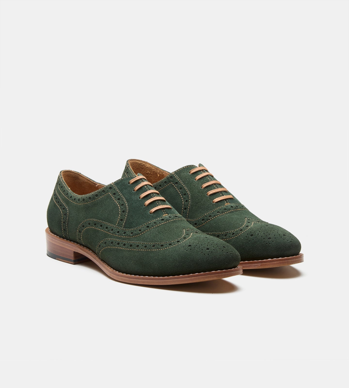 Hand-Welted Olive Suede Wingtip Oxfords