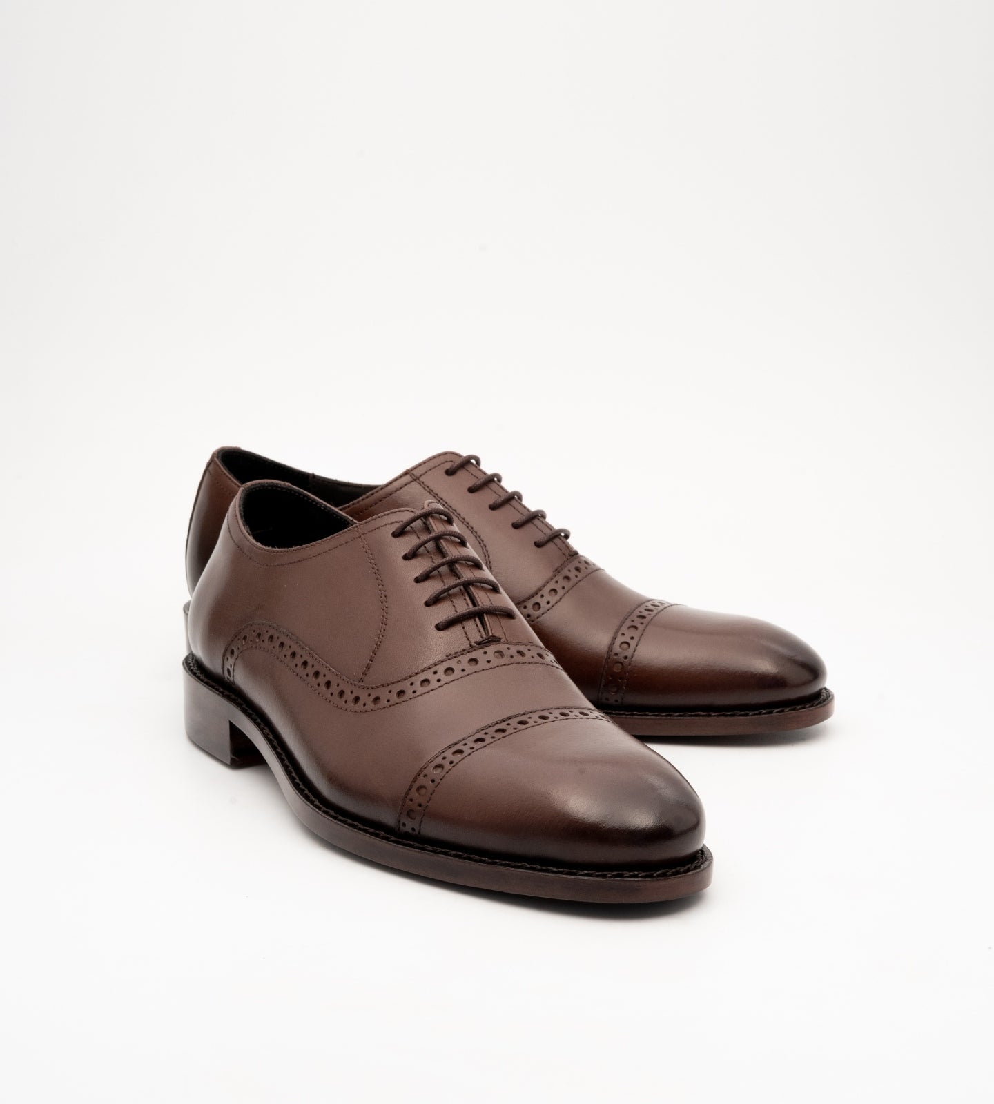 Hand-Welted Semi Brogue Brown Captoe Oxfords