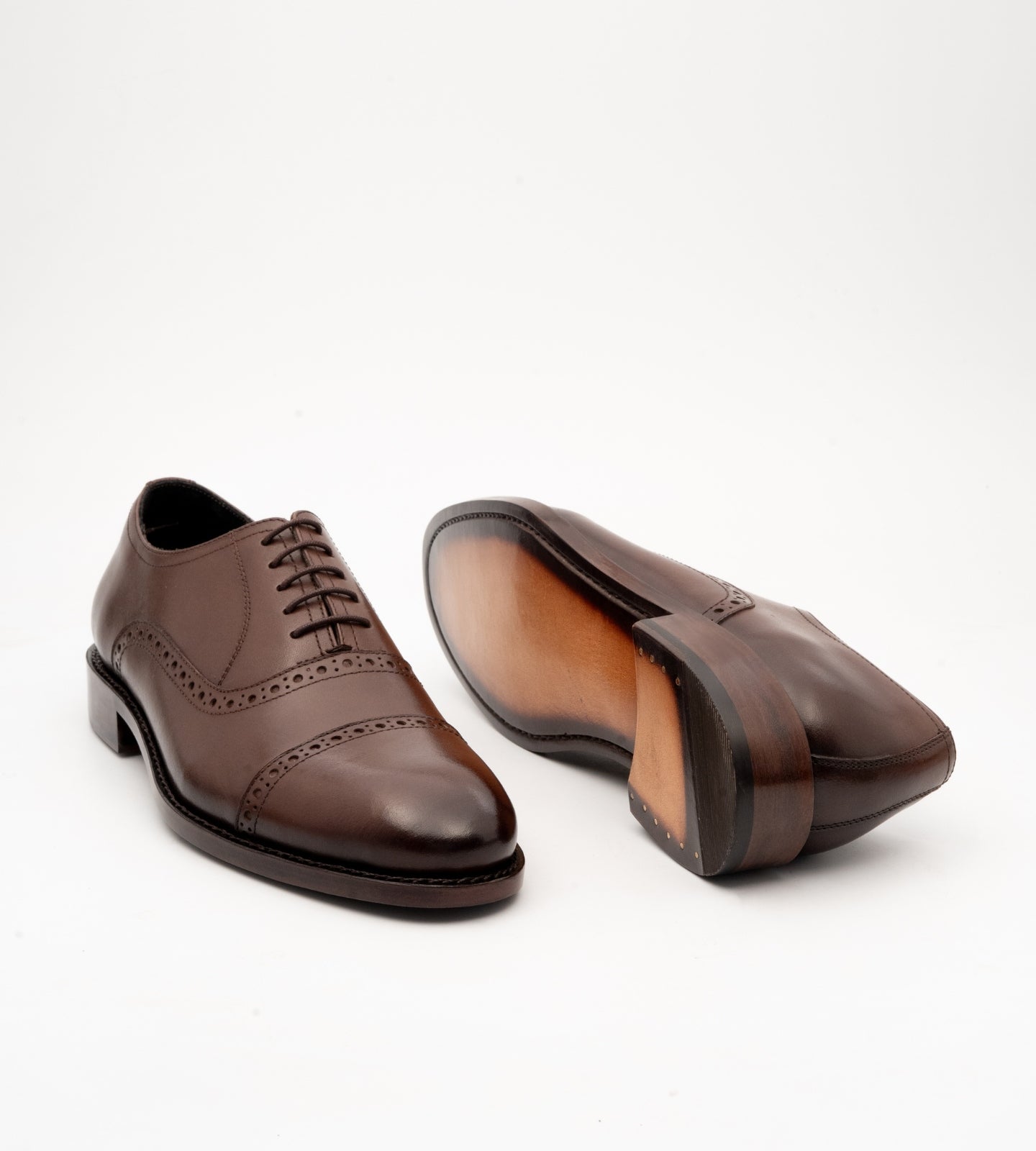 Hand-Welted Semi Brogue Brown Captoe Oxfords