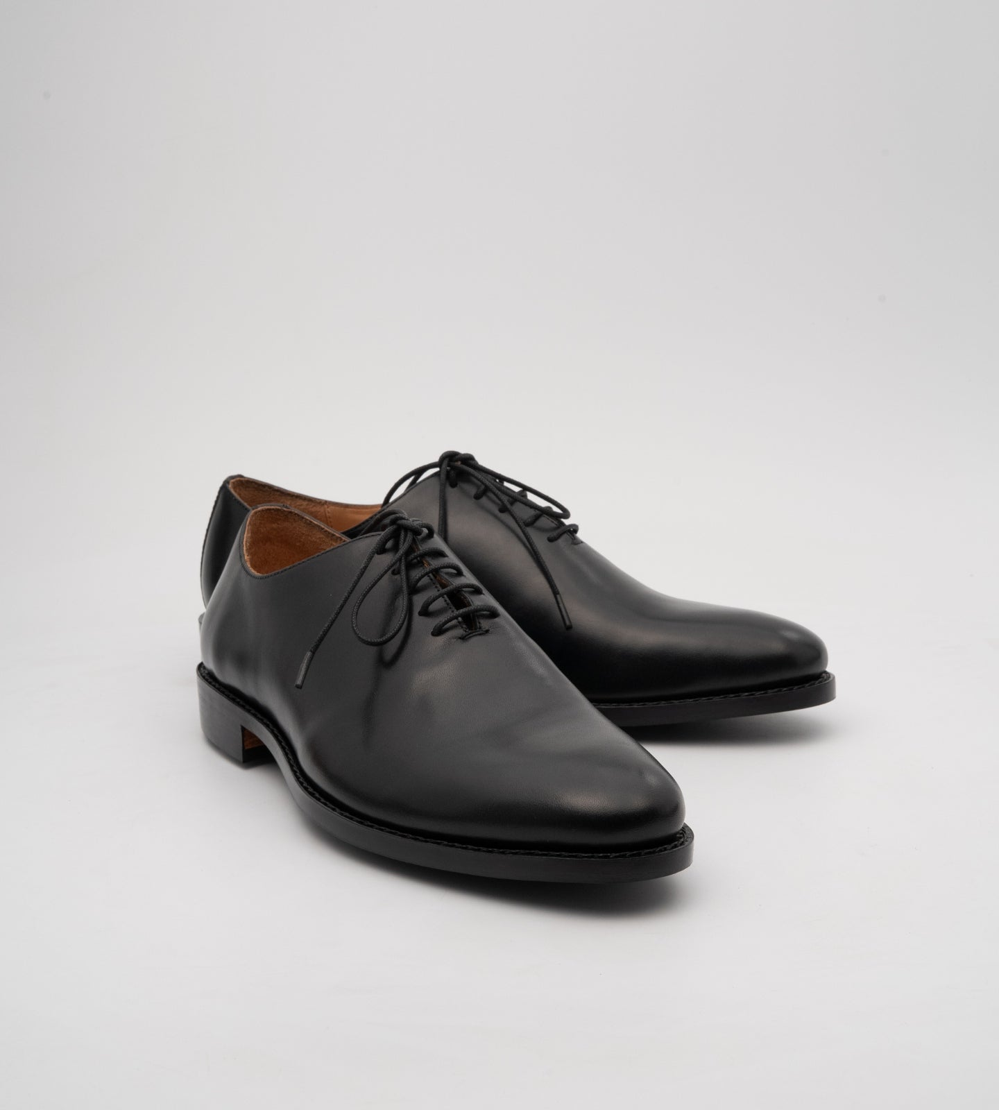 Hand-Welted Almond Toe Black Wholecut Oxfords