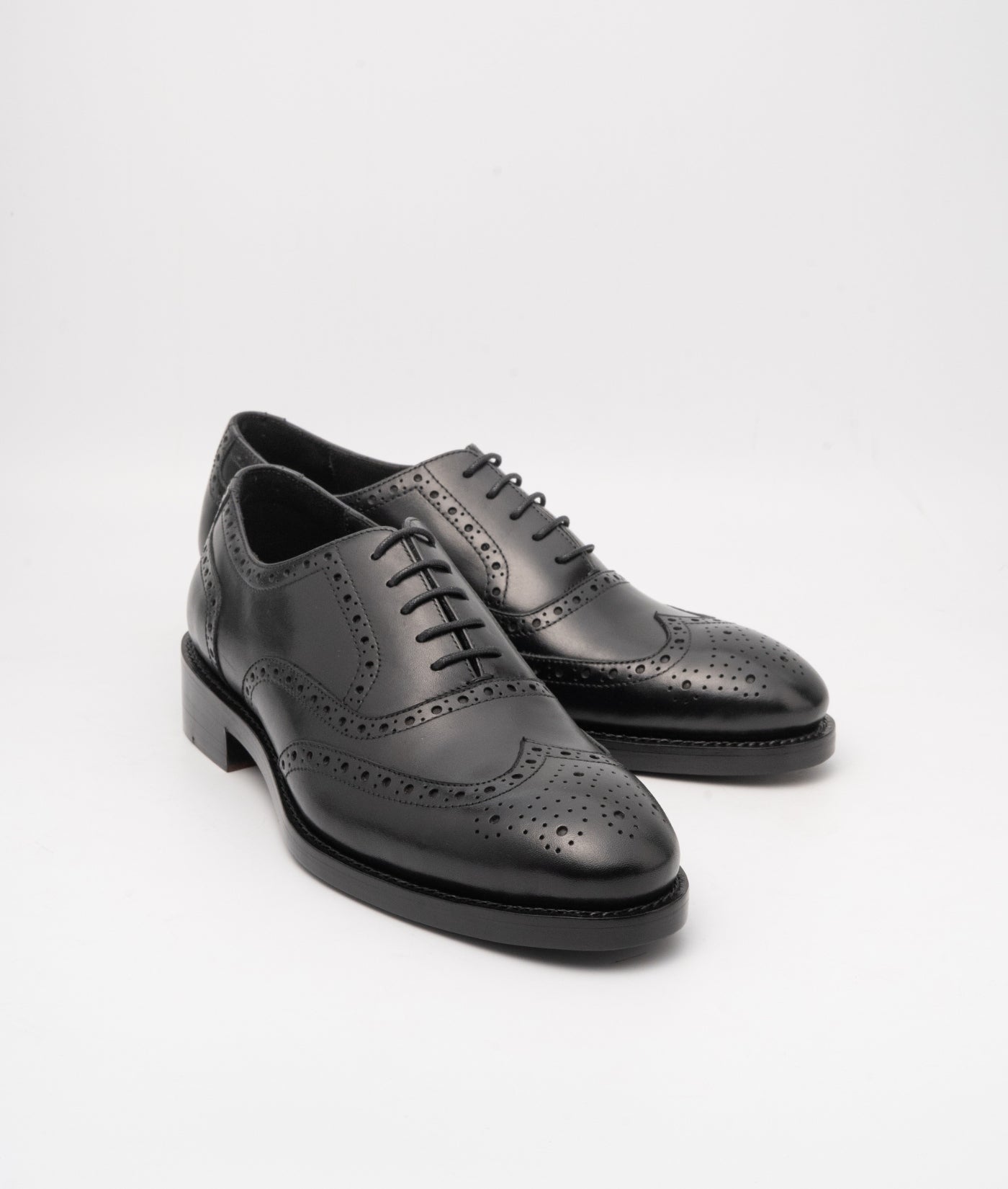 Hand-Welted Full Black Wingtip Oxfords