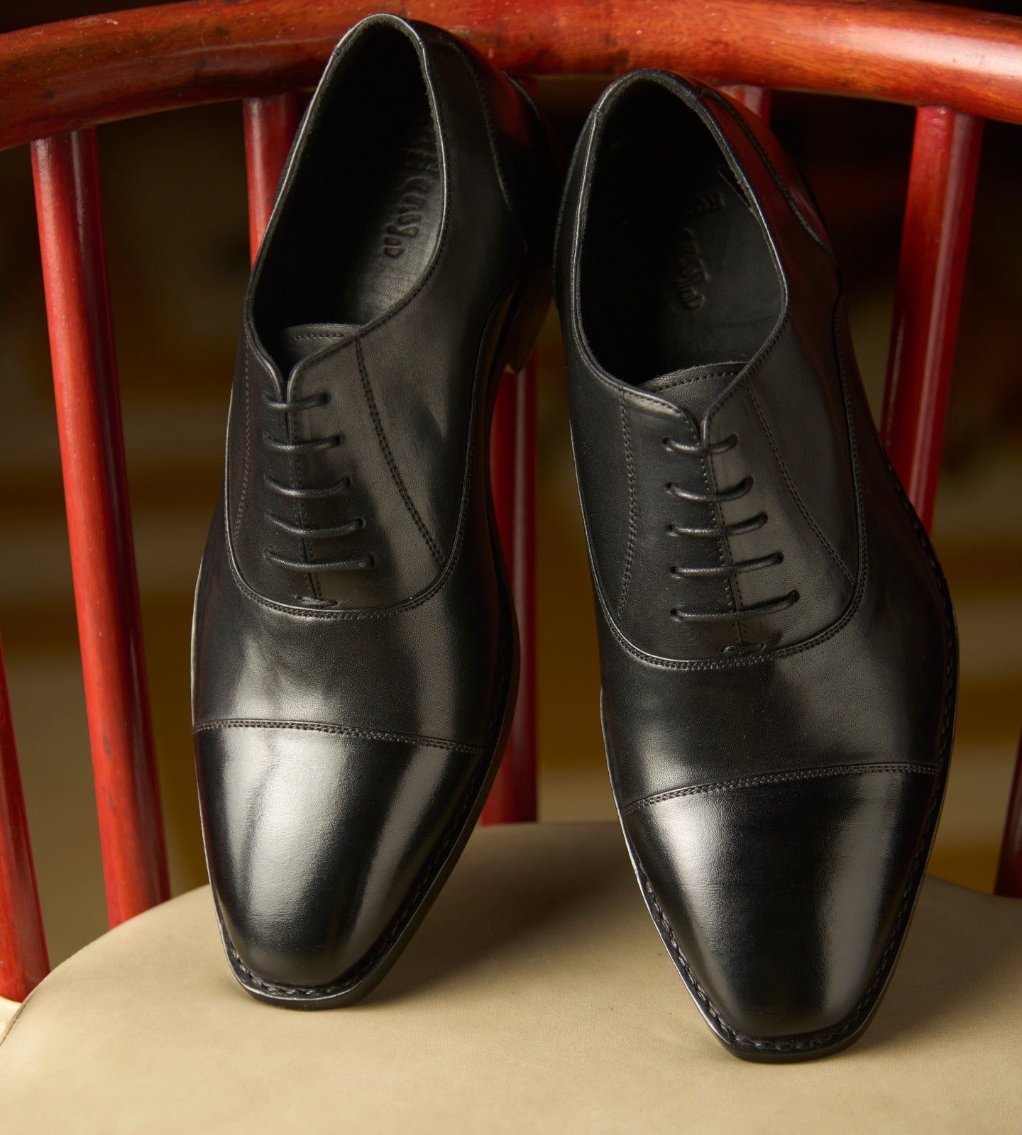 Hand-Welted Chisel Toe Black Captoe Oxfords