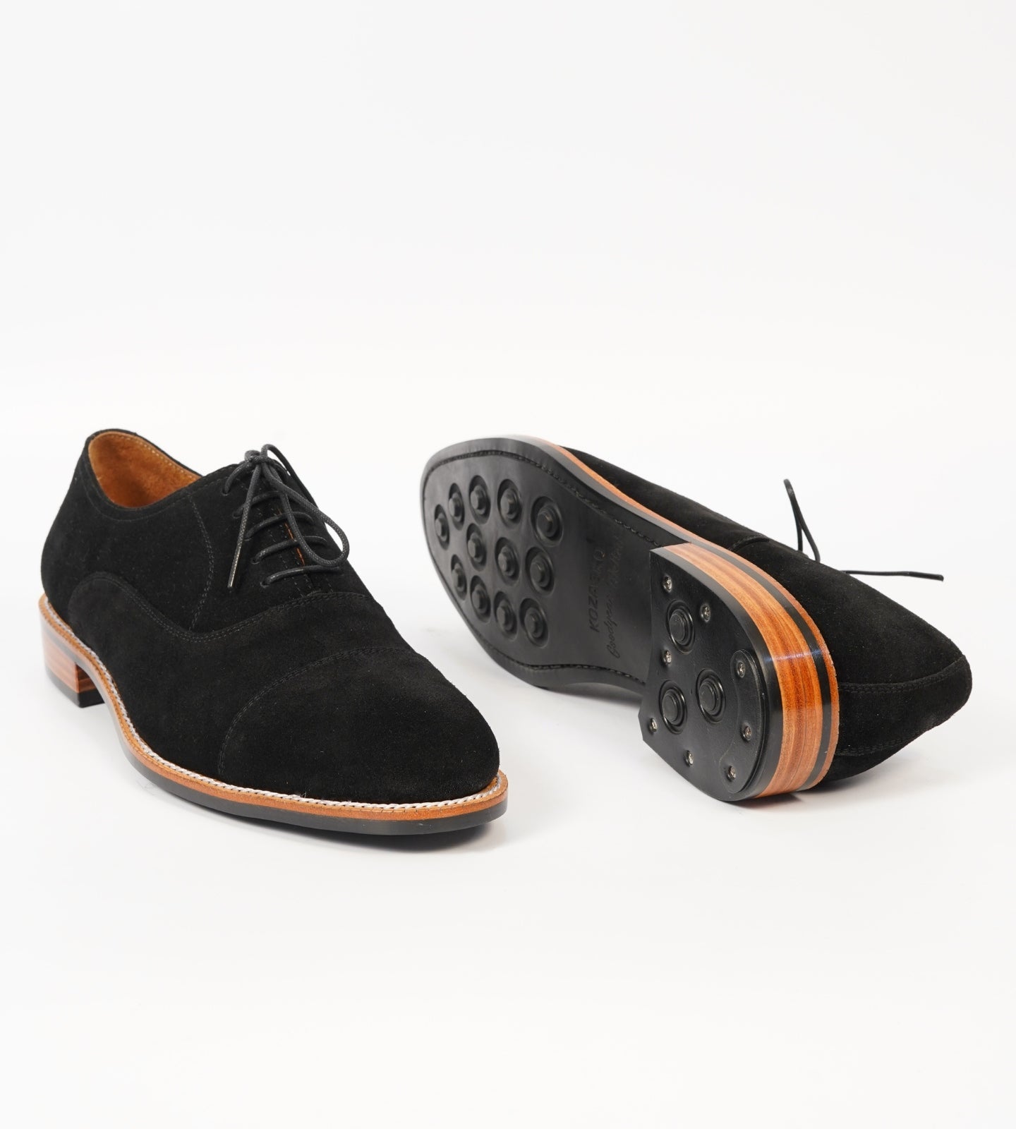 Classic Hand-Welted Black Suede Captoe Oxfords