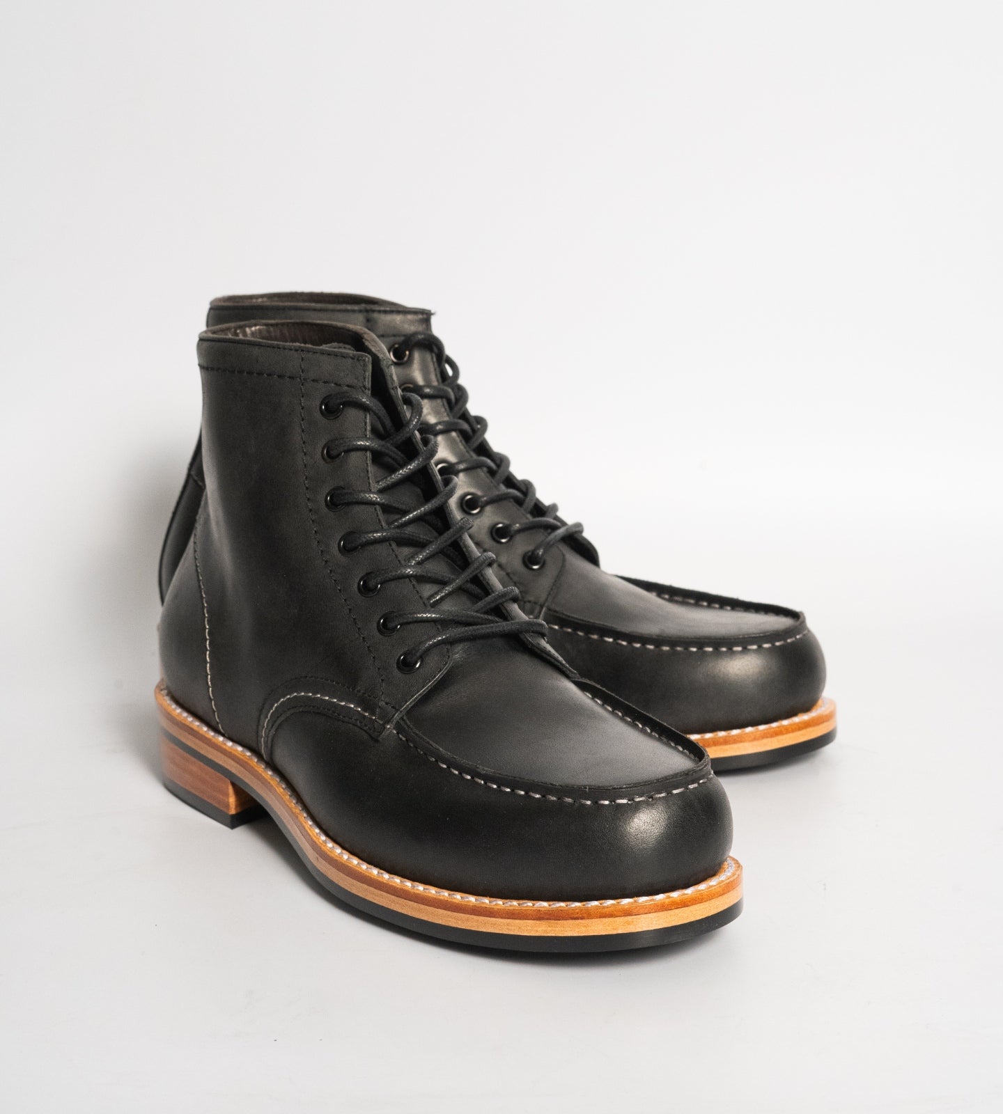 Hand-Welted Black Oiled Leather Moctoe Boot