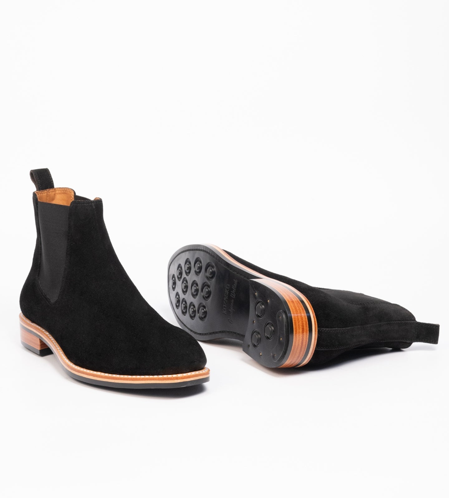 Hand-Welted Black Suede Wholecut Chelsea Boot