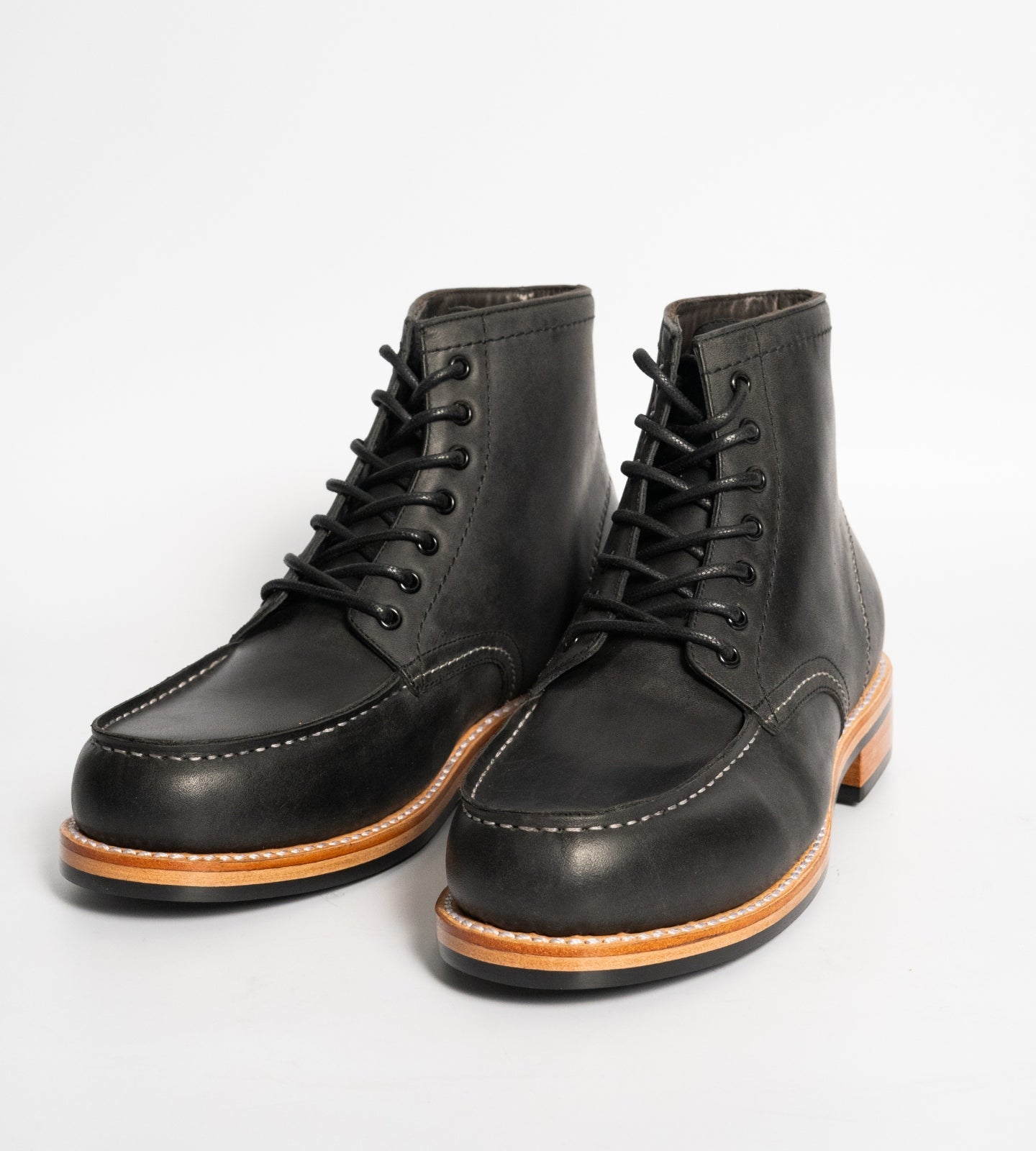 Hand-Welted Black Oiled Leather Moctoe Boot