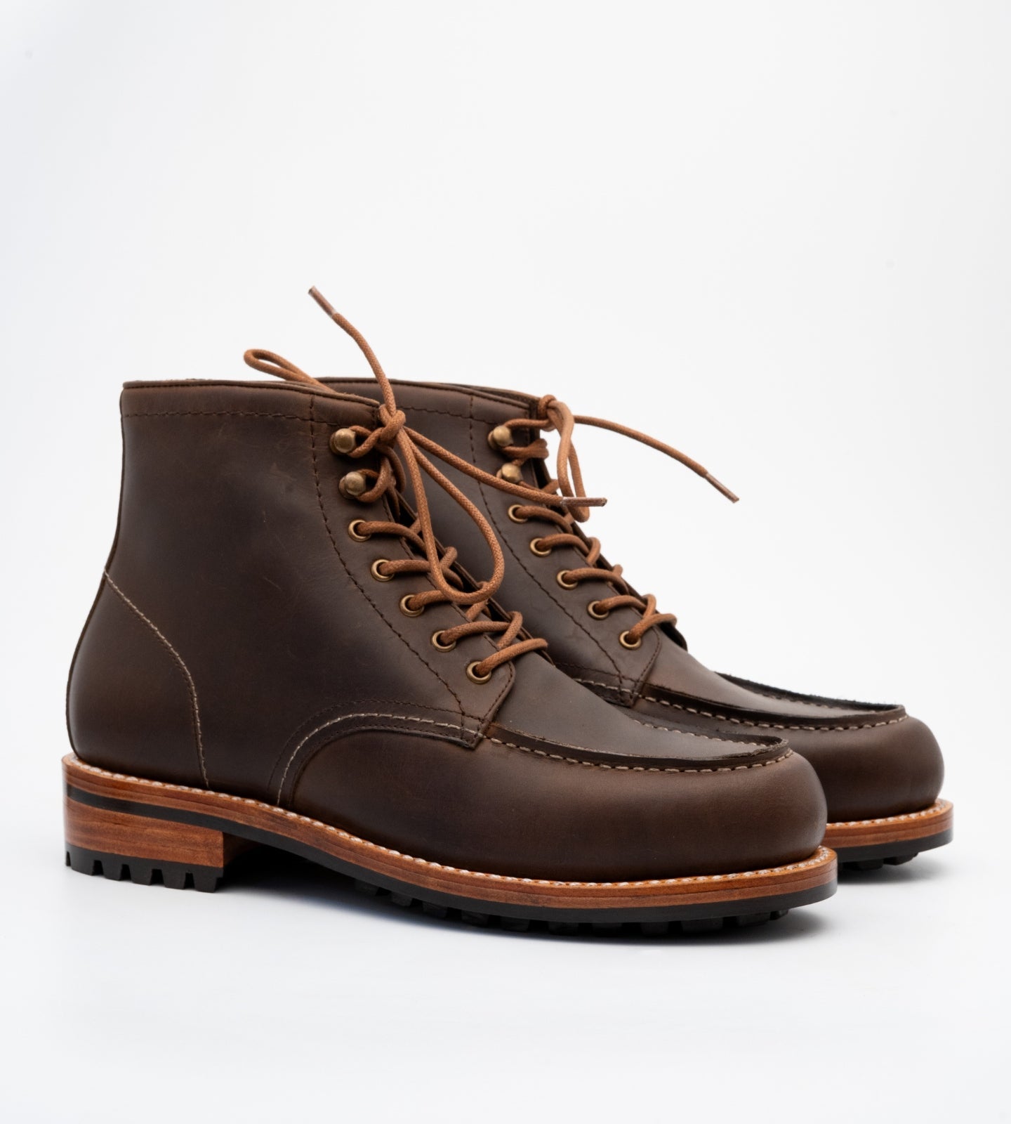 Hand-Welted Brown Oiled Leather Moctoe Boot