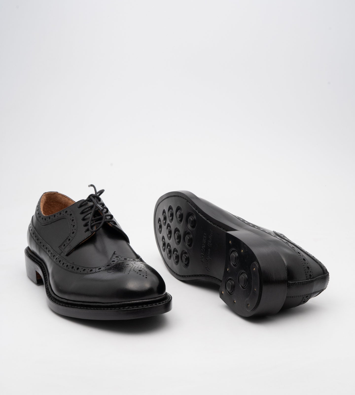 Hand-Welted Classic Black Longwing Blucher Shoe