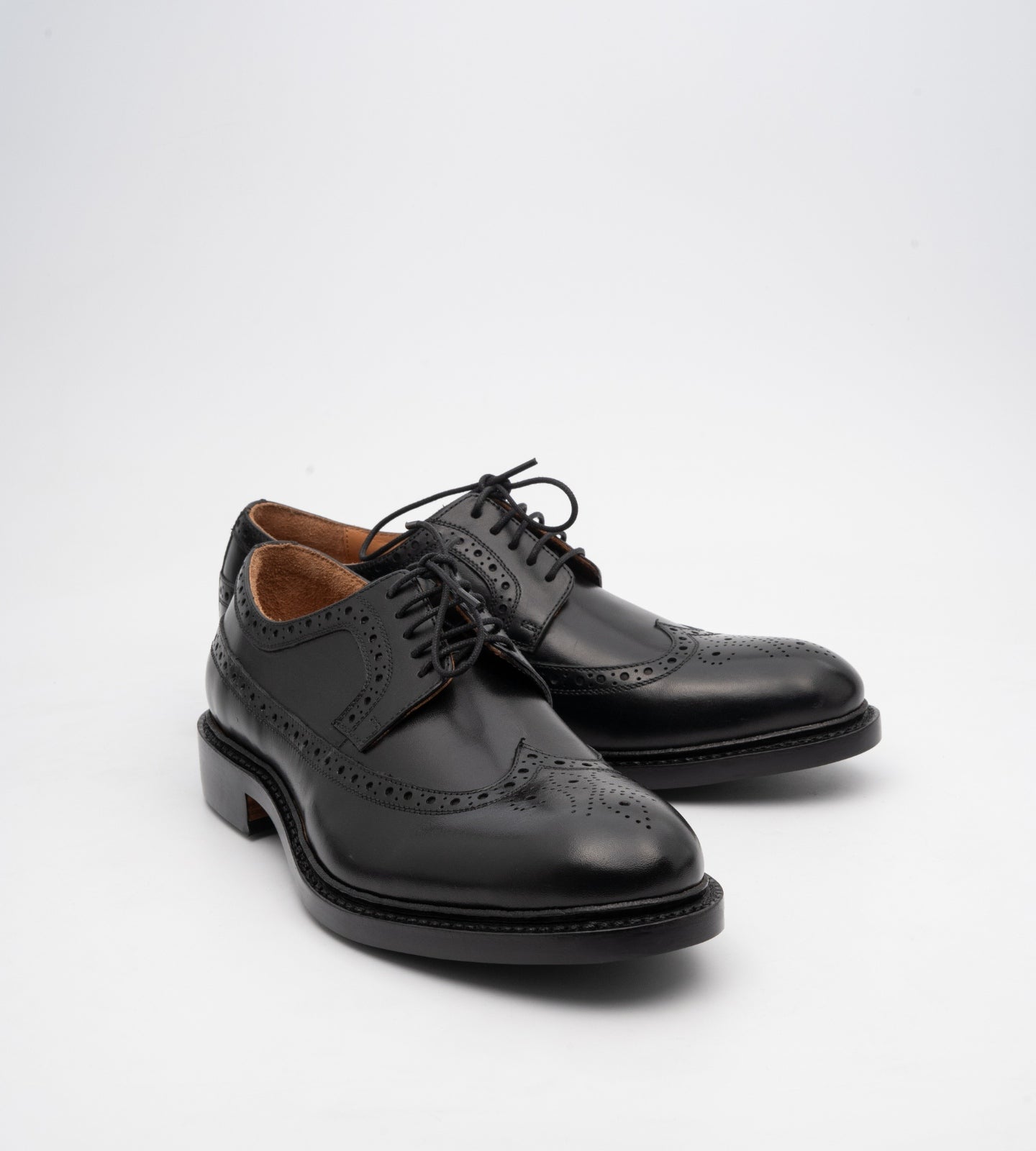 Hand-Welted Classic Black Longwing Blucher Shoe