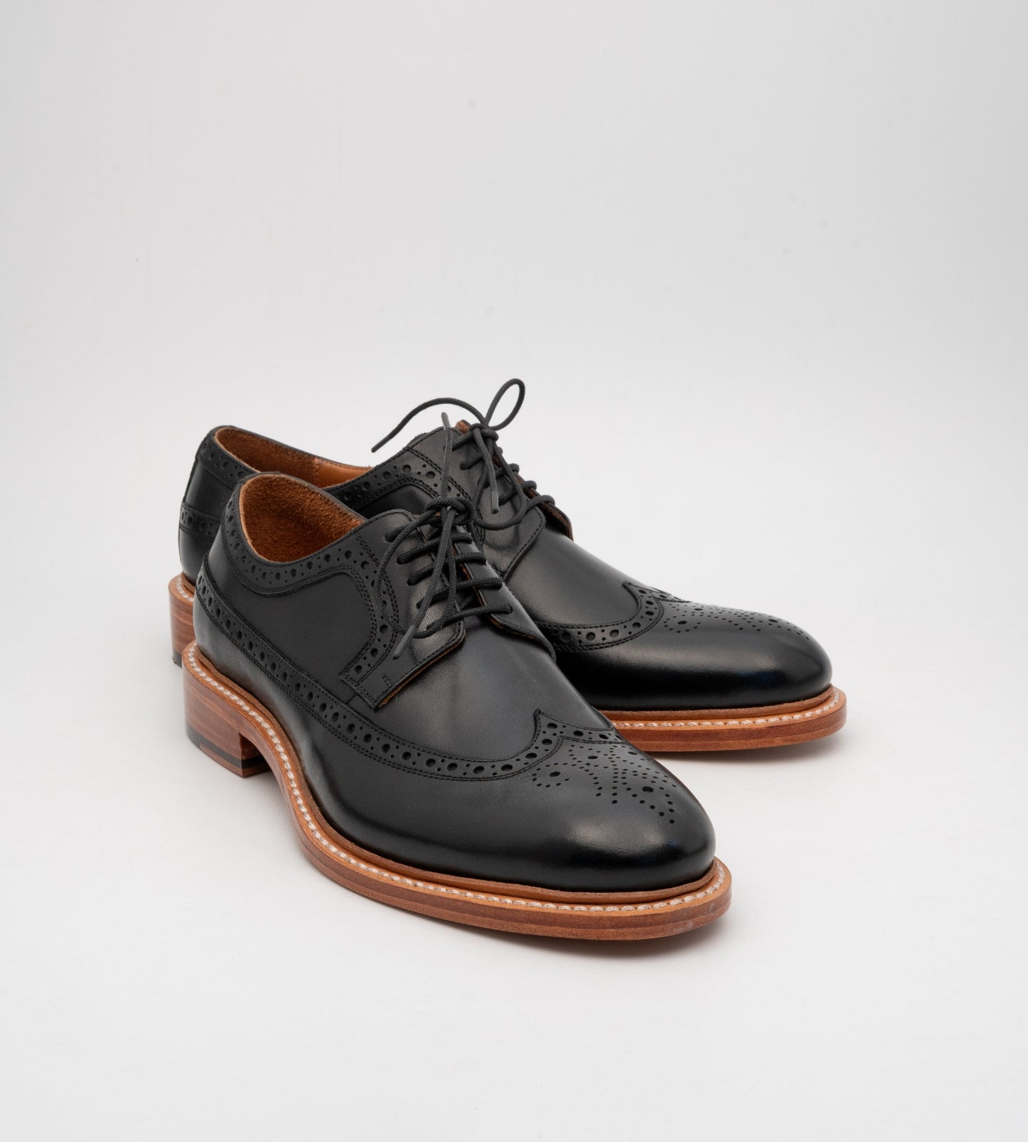 Hand-Welted Black Longwing Blucher Shoe