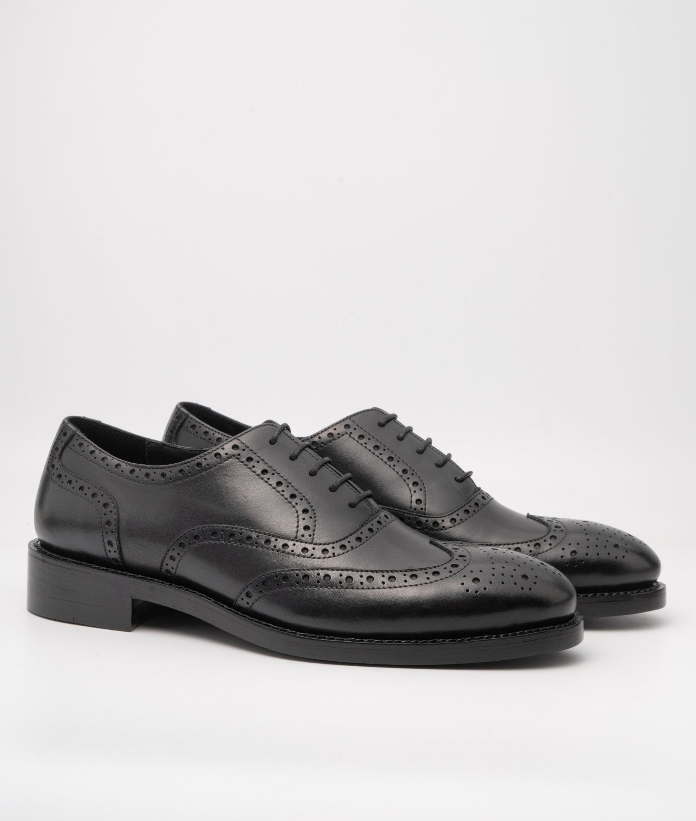 Hand-Welted Full Black Wingtip Oxfords